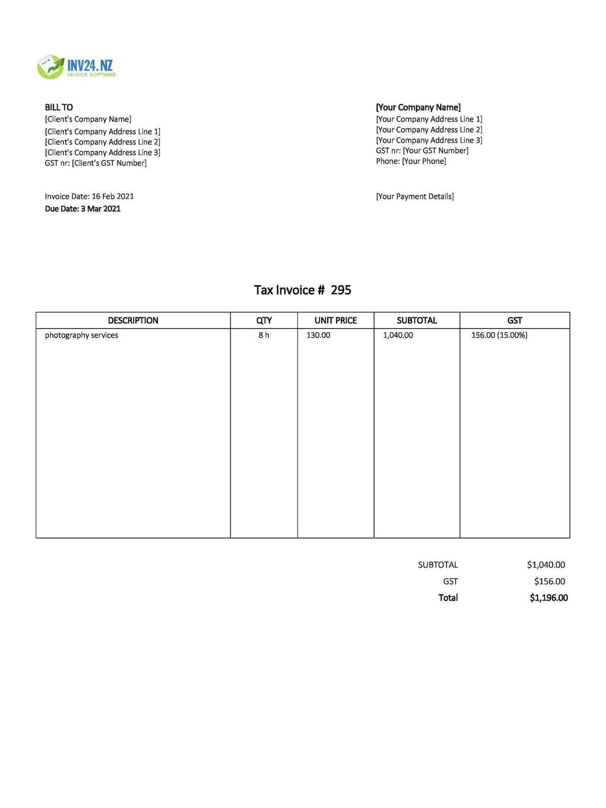 Invoice Template New Zealand