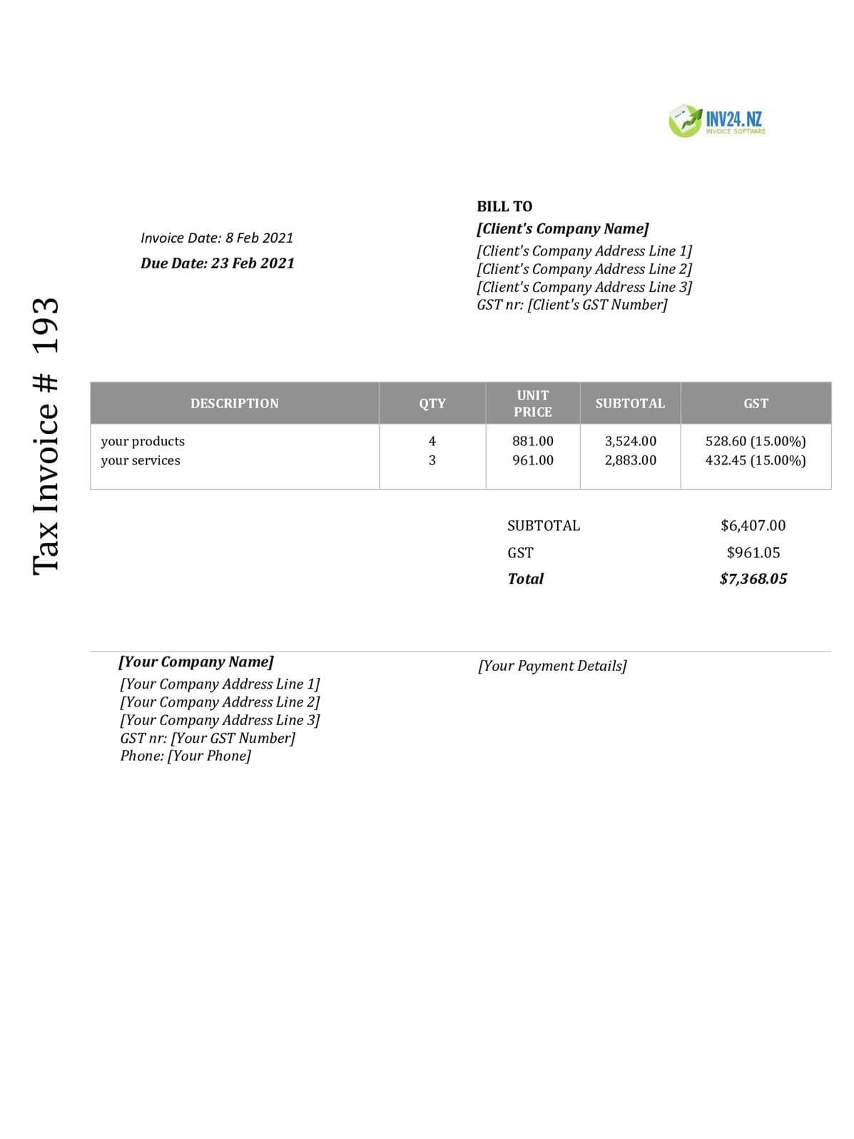 printable invoice template nz word