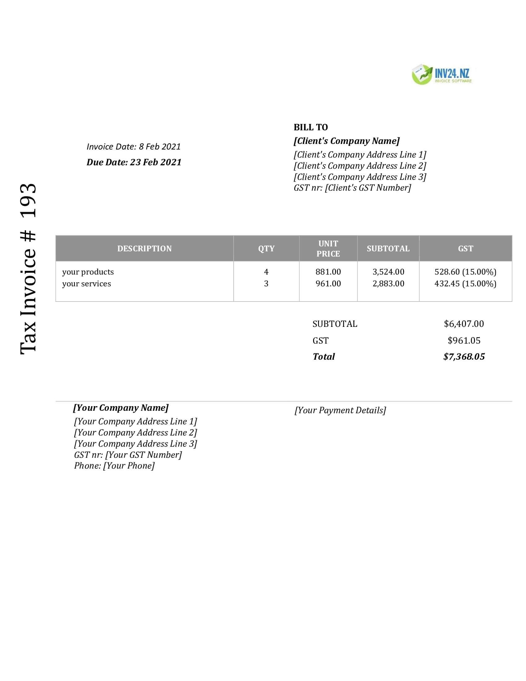 printable invoice template nz