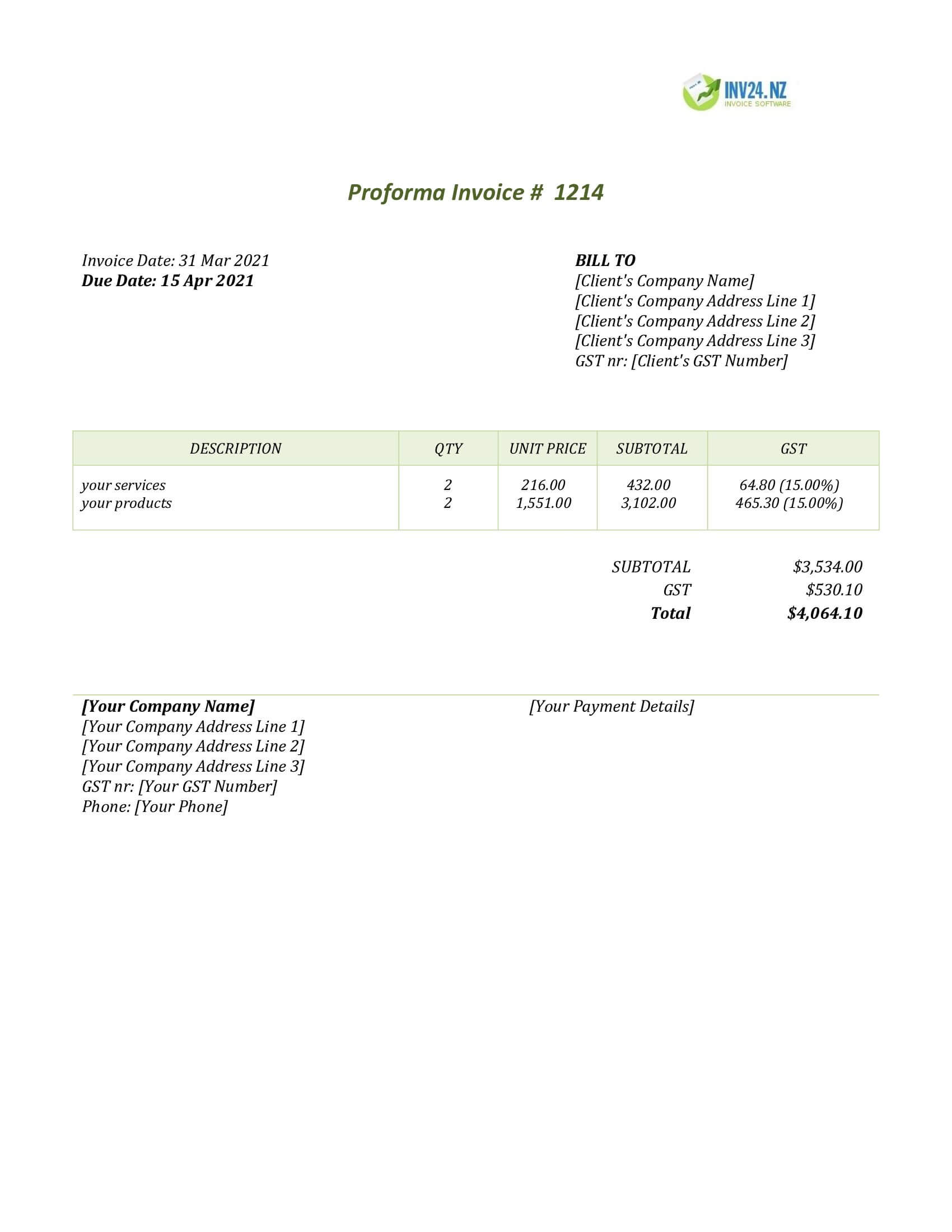 proforma invoice nz