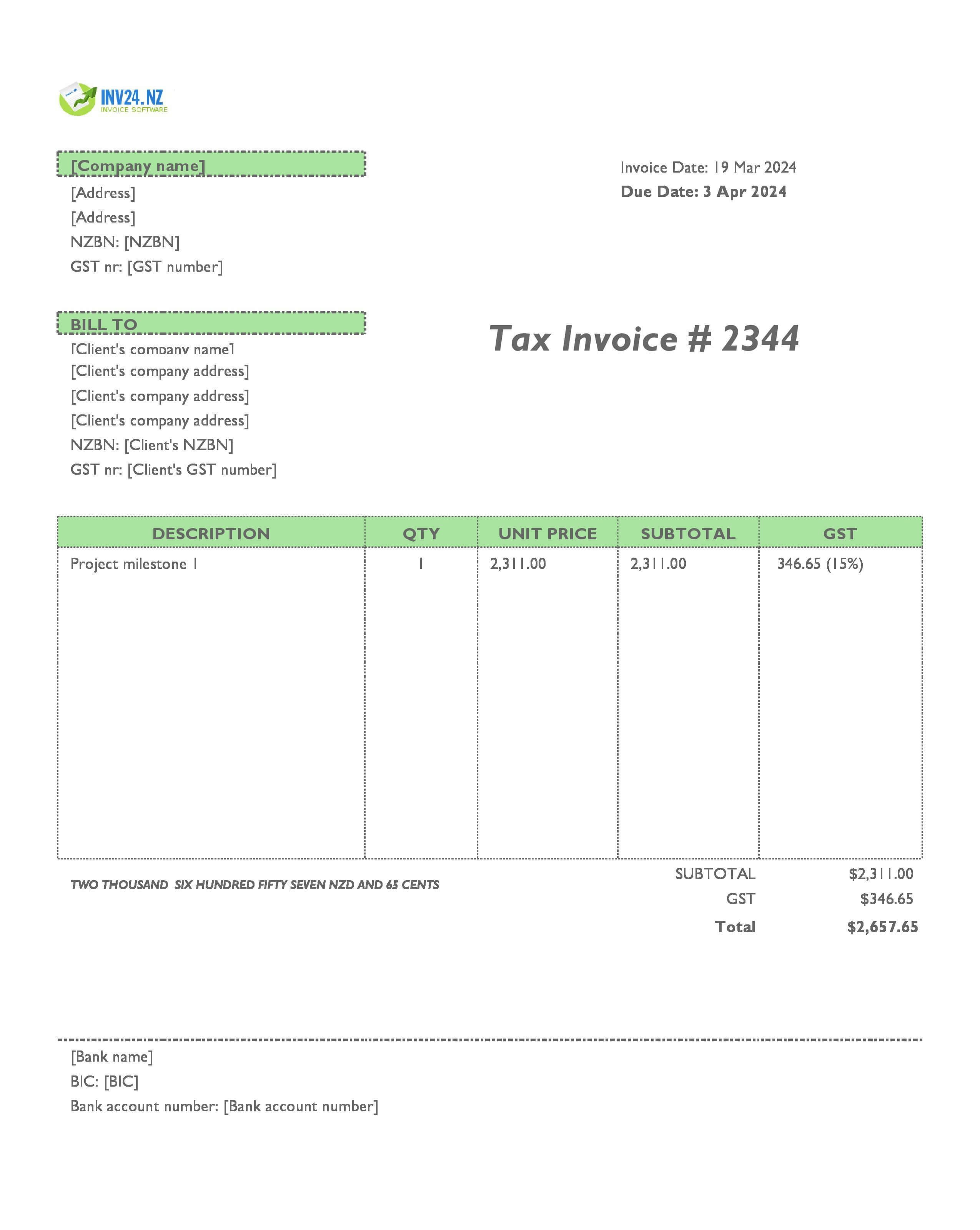 progress invoice example