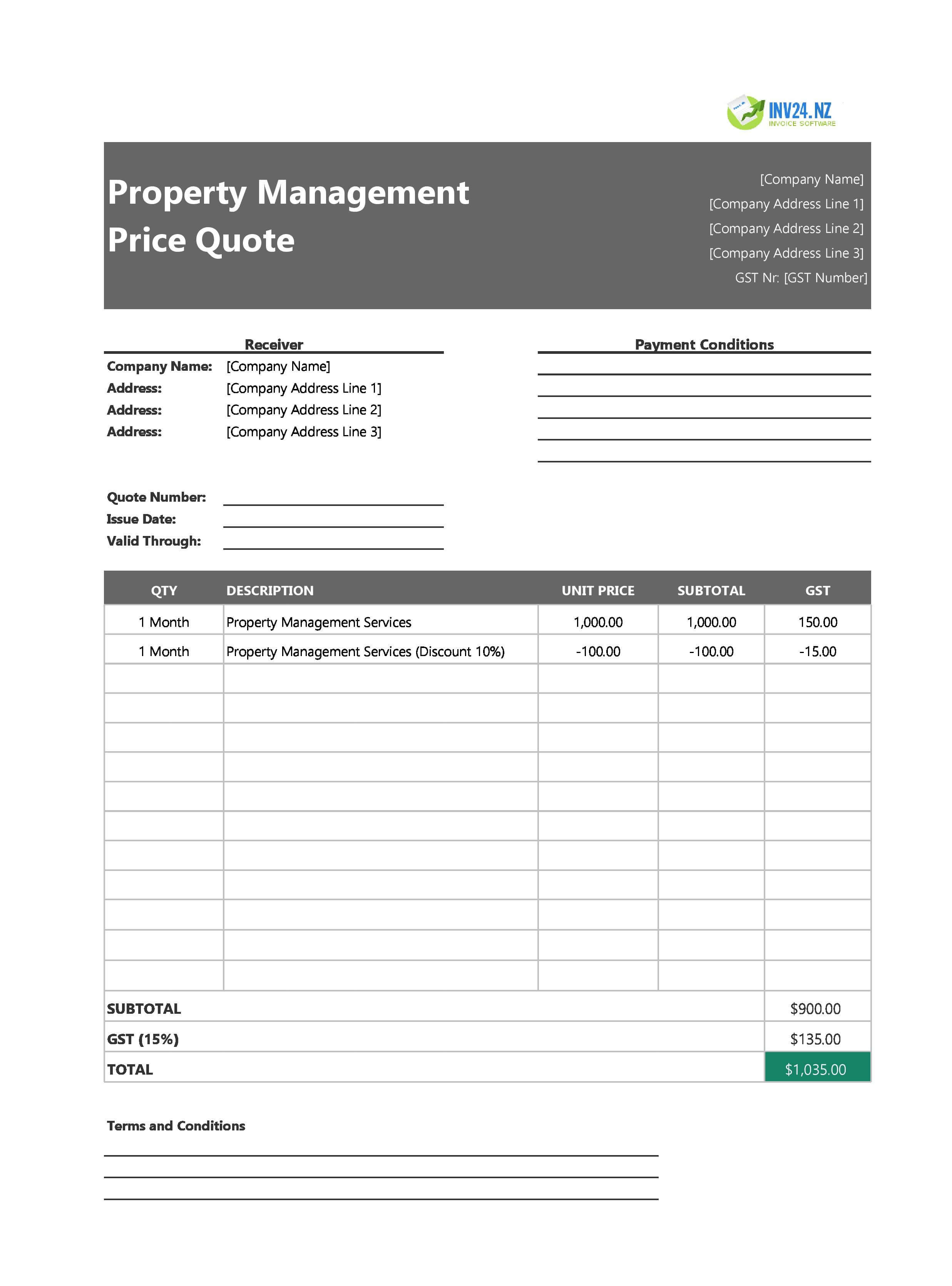 Property Management Quote Template for New Zealand (Excel / Google Sheets)