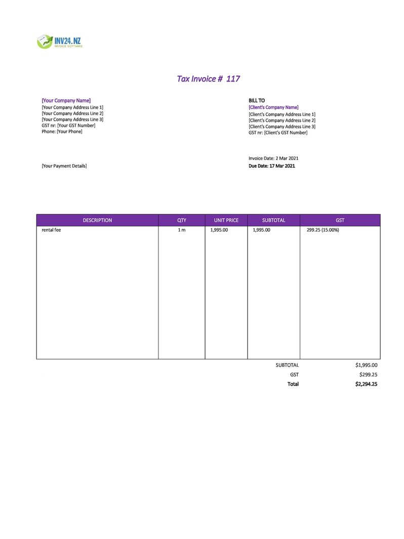 New Zealand Invoice Template