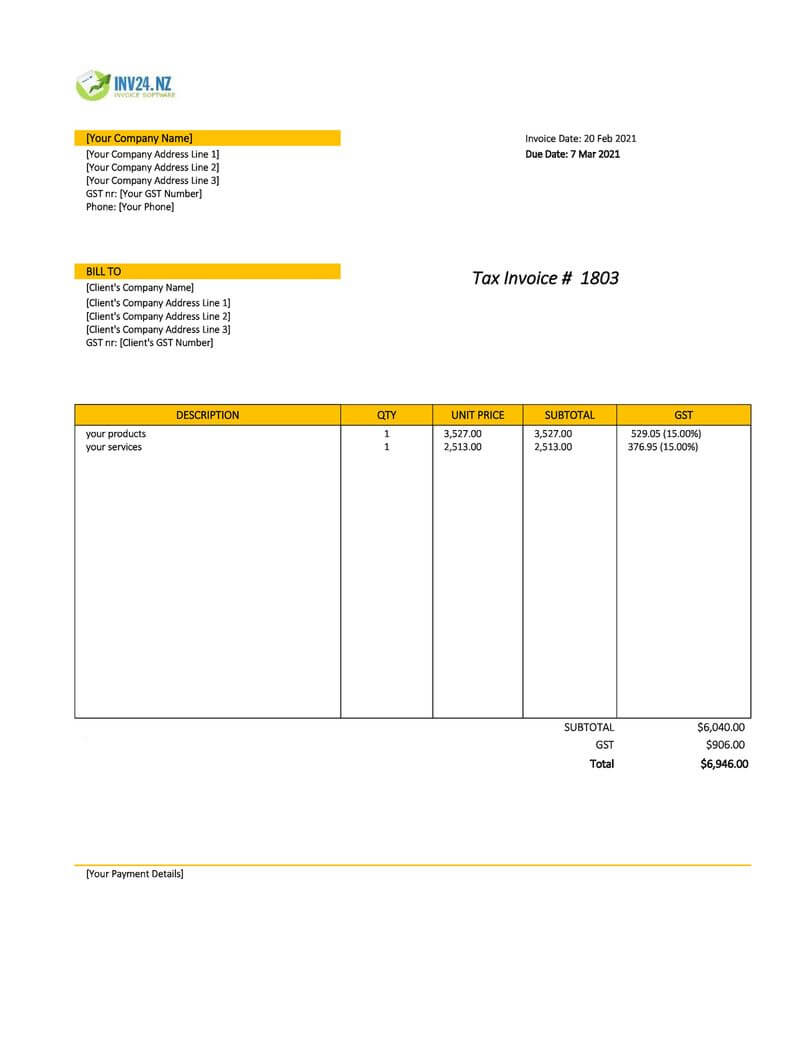 Invoice Template New Zealand