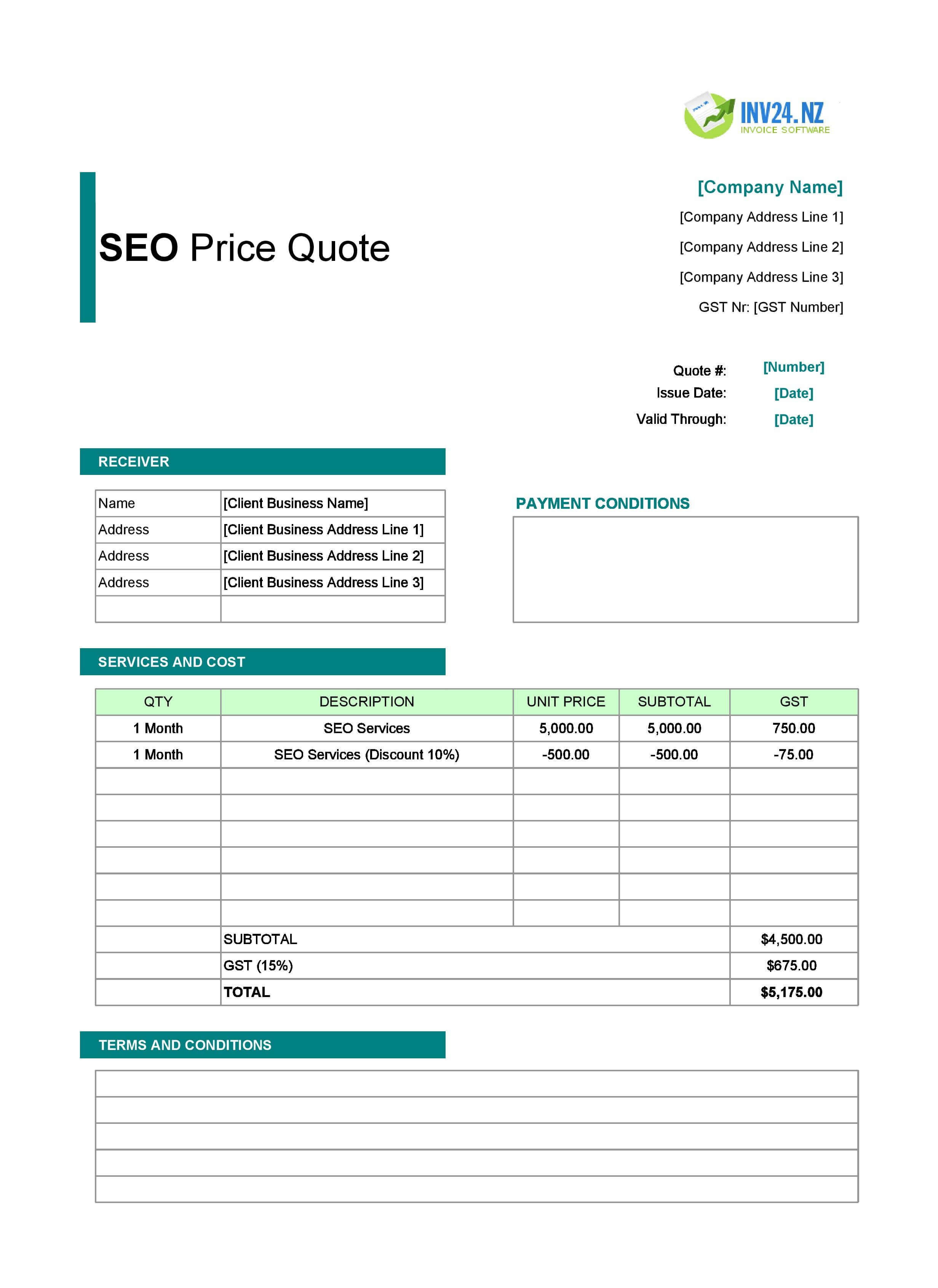 SEO Quote Template for New Zealand (Excel / Google Sheets)