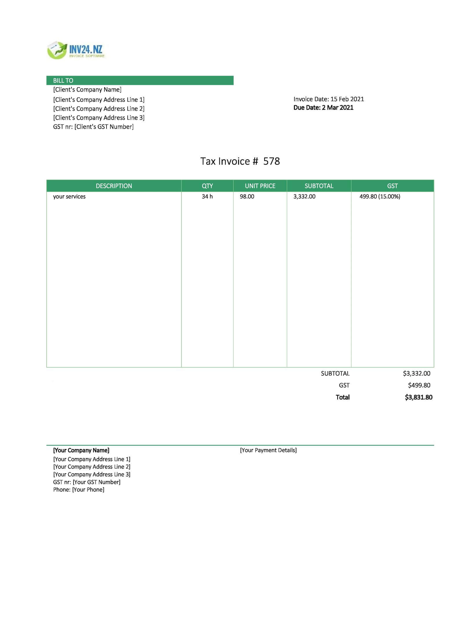 Invoice Template New Zealand