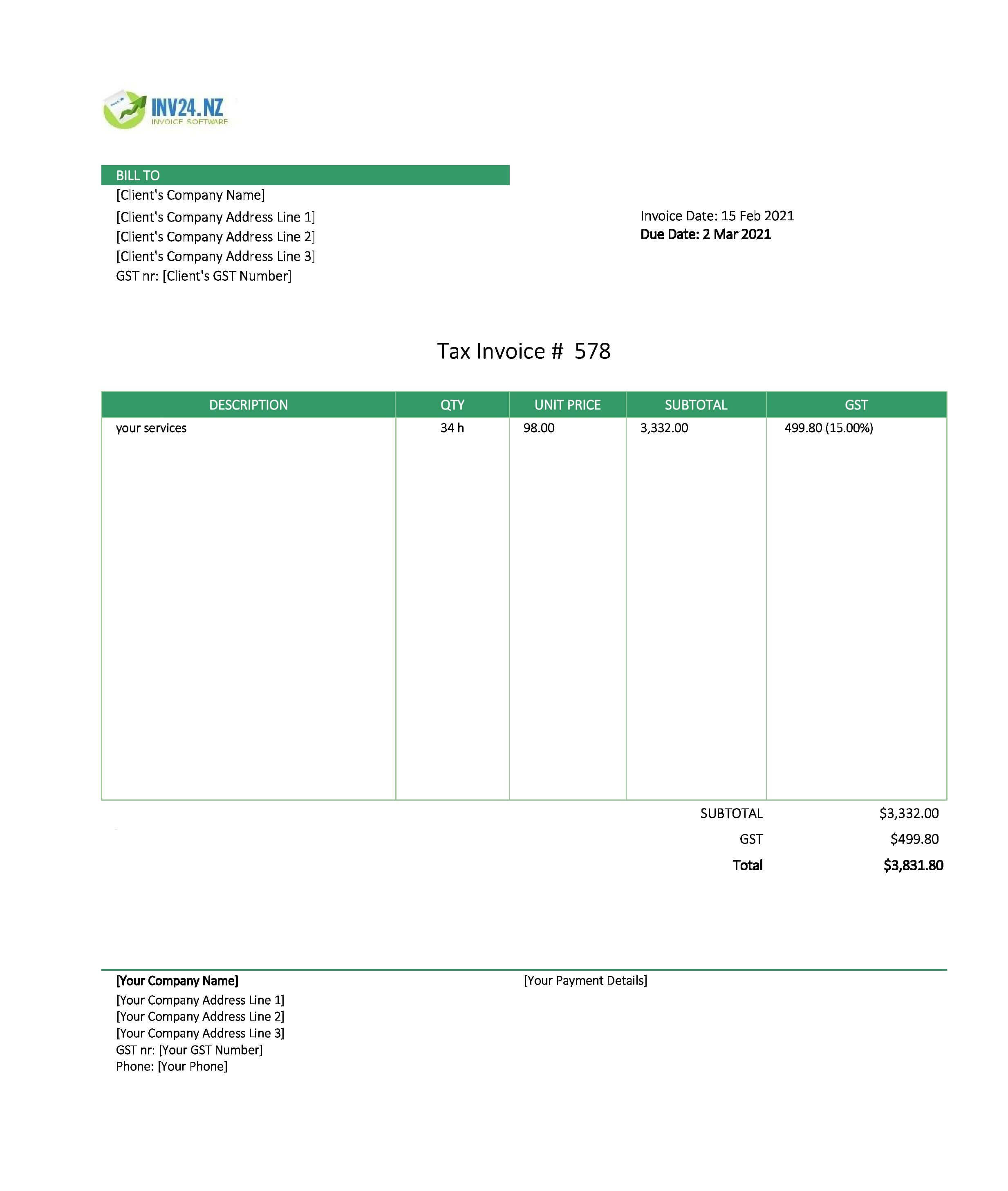 service invoice template nz