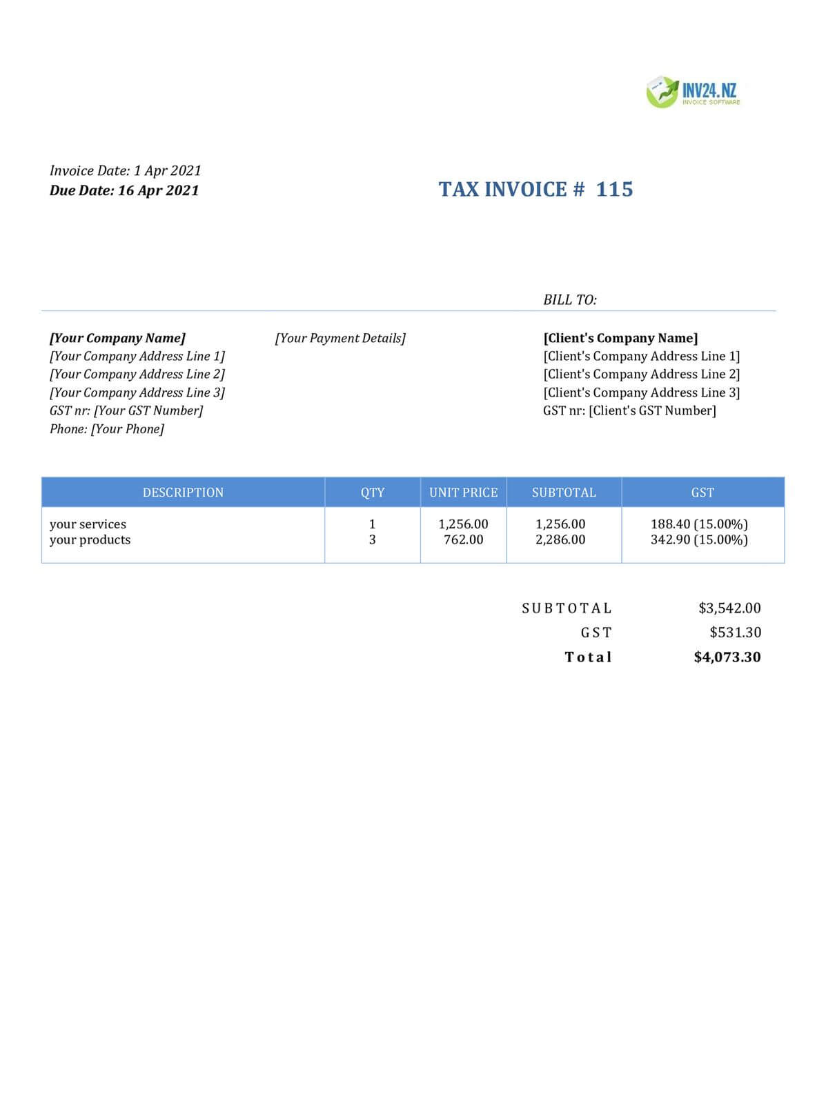 New Zealand Invoice Template