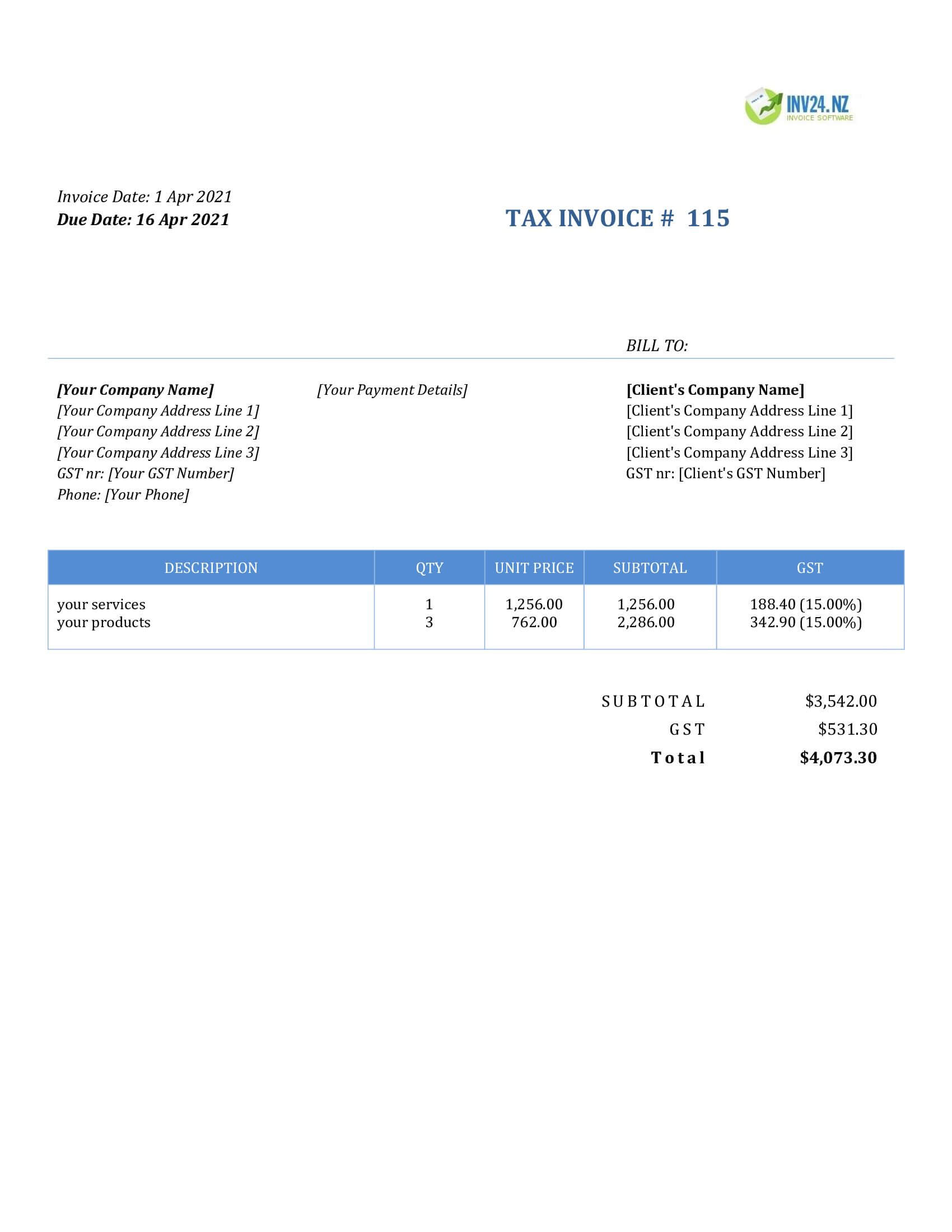 simple invoice template nz