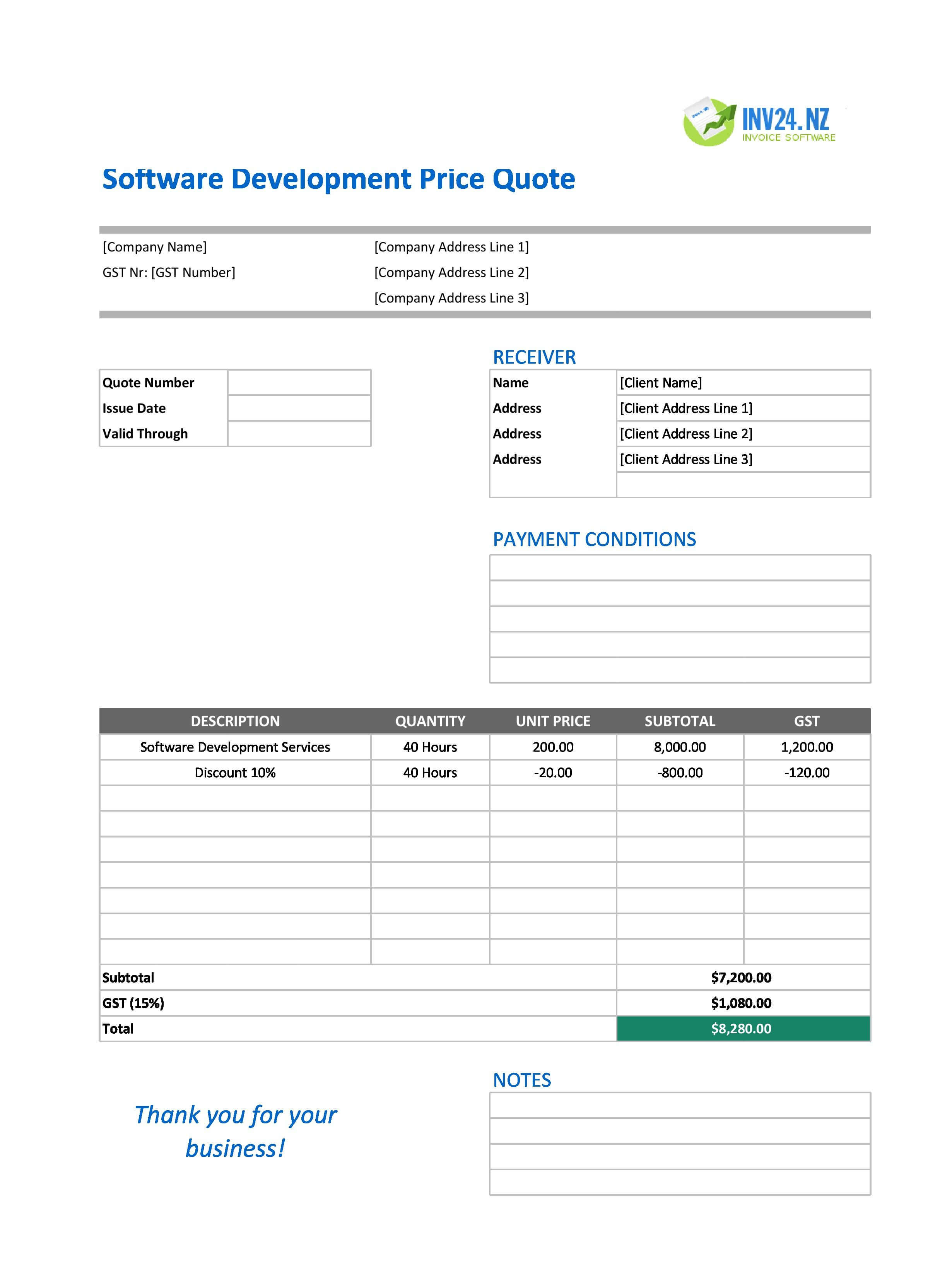 Software Development Quote Template for New Zealand (Excel / Google Sheets)
