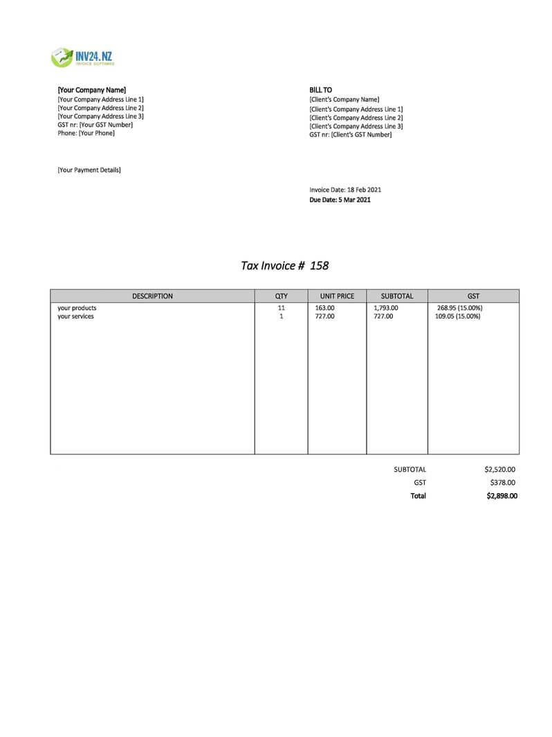 New Zealand Invoice Template