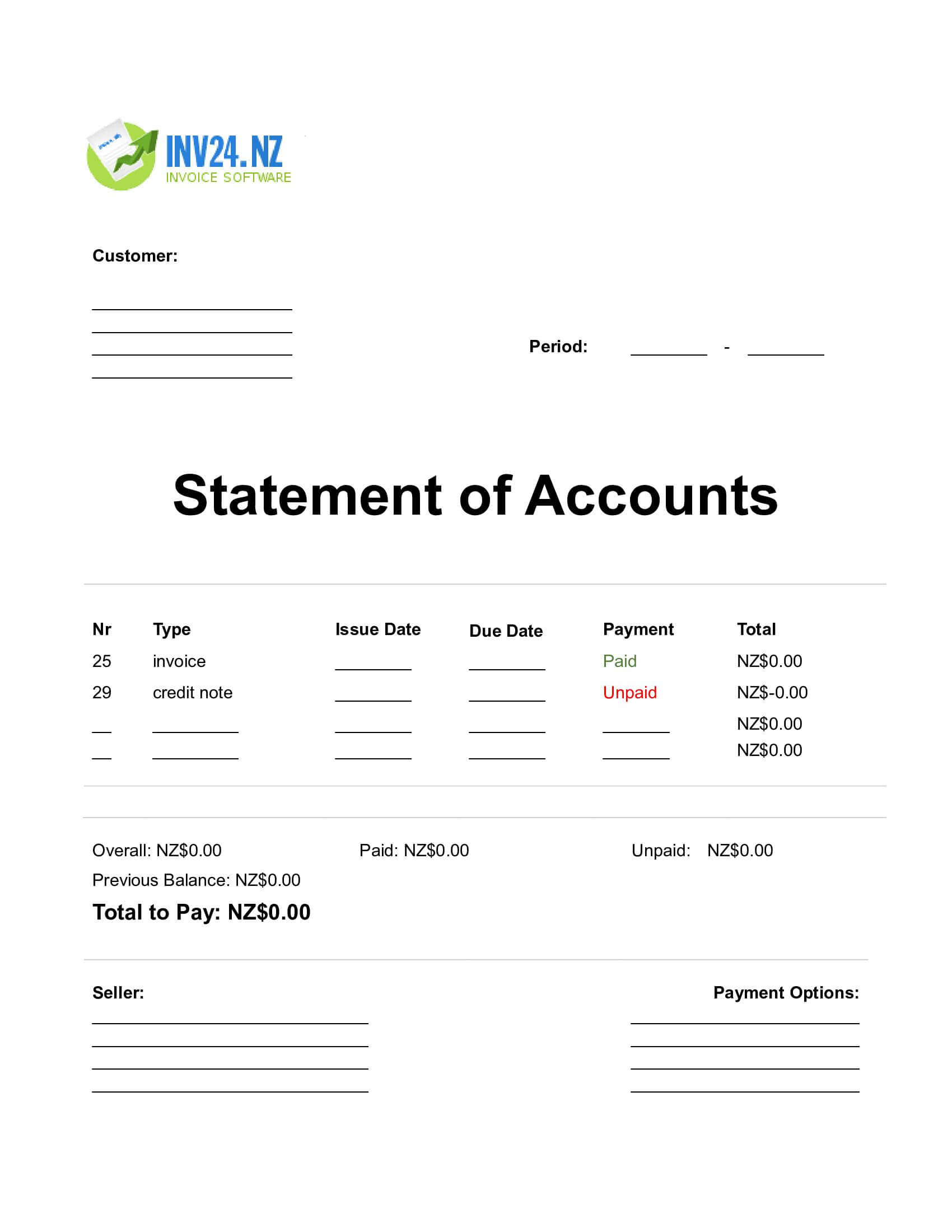 Statement of Accounts Template Doc New Zealand (Word / Google Docs)