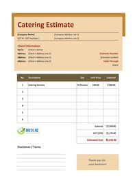 catering estimate template new zealand