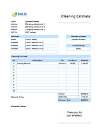 cleaning estimate template new zealand