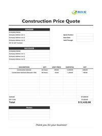 construction quote template nz construction quote template nz