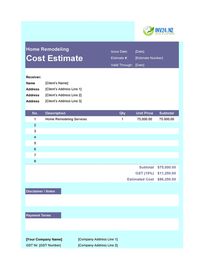 home remodeling cost estimate template new zealand