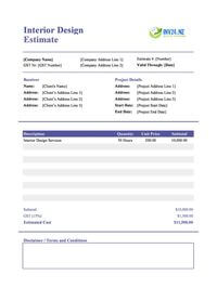 interior design estimate template new zealand
