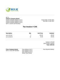 standard invoice template nz