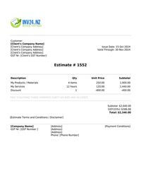 job estimate template nz