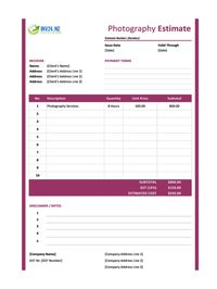 photography estimate template new zealand