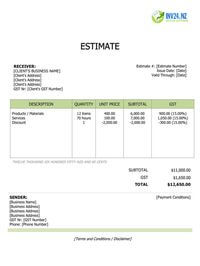 price estimate template nz