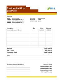 residential cost estimate template new zealand