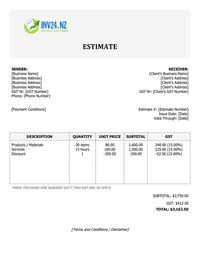 work estimate template nz
