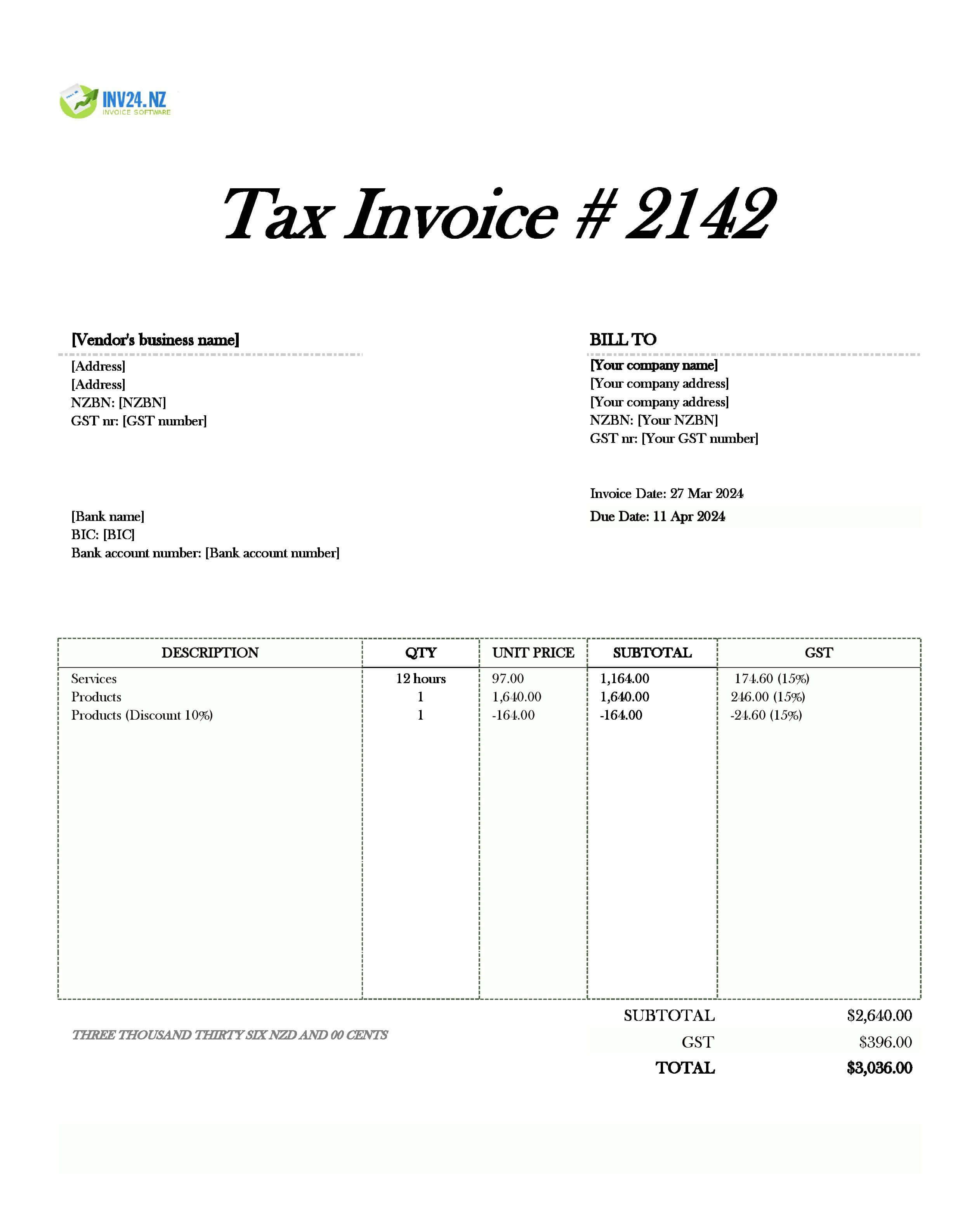 vendor invoice sample