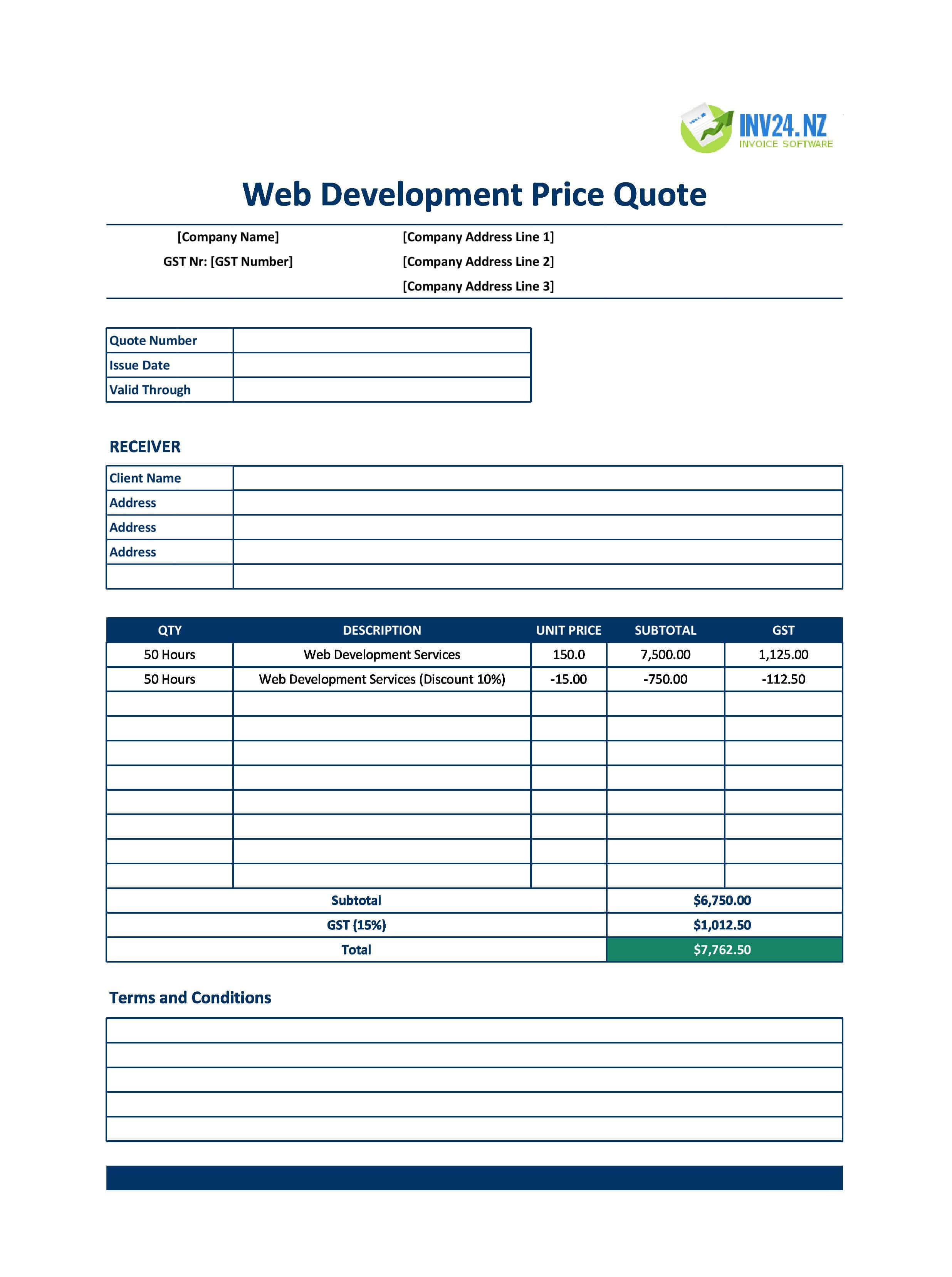 Web Development Quote Template for New Zealand (Excel / Google Sheets)