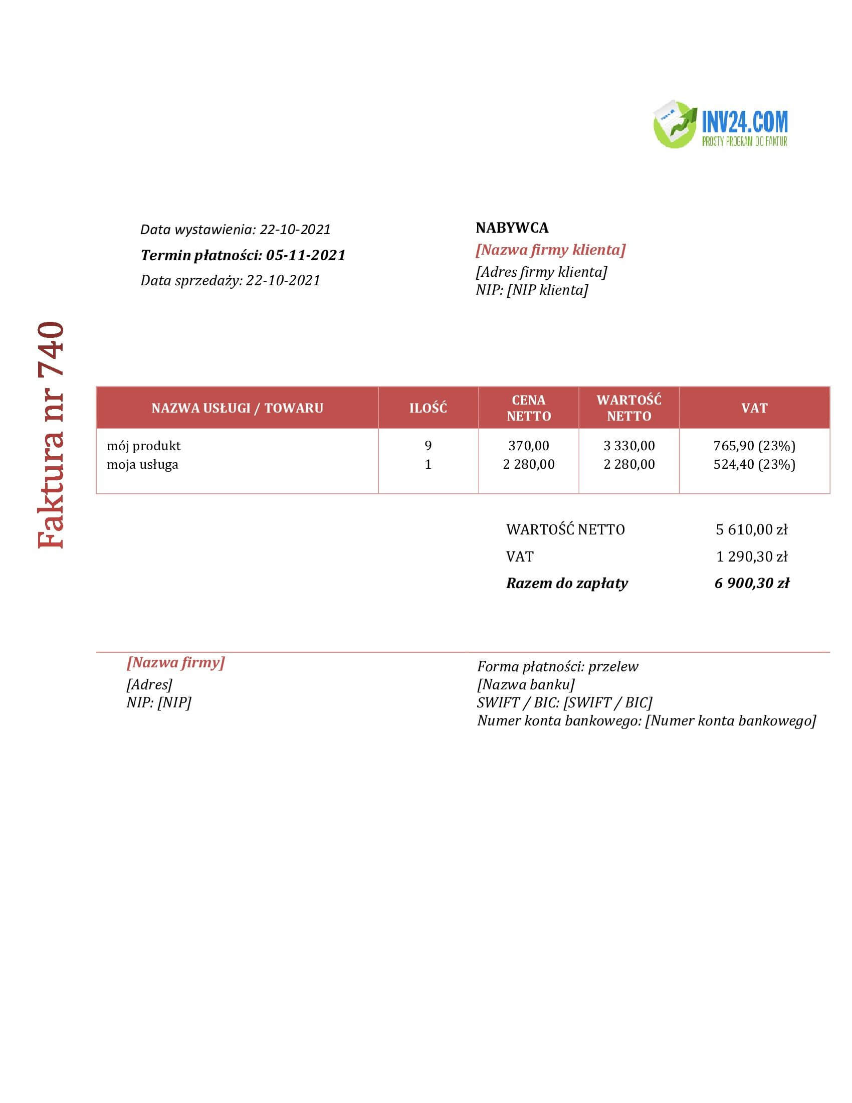 duplikat faktury wzór (Word / Google Docs)