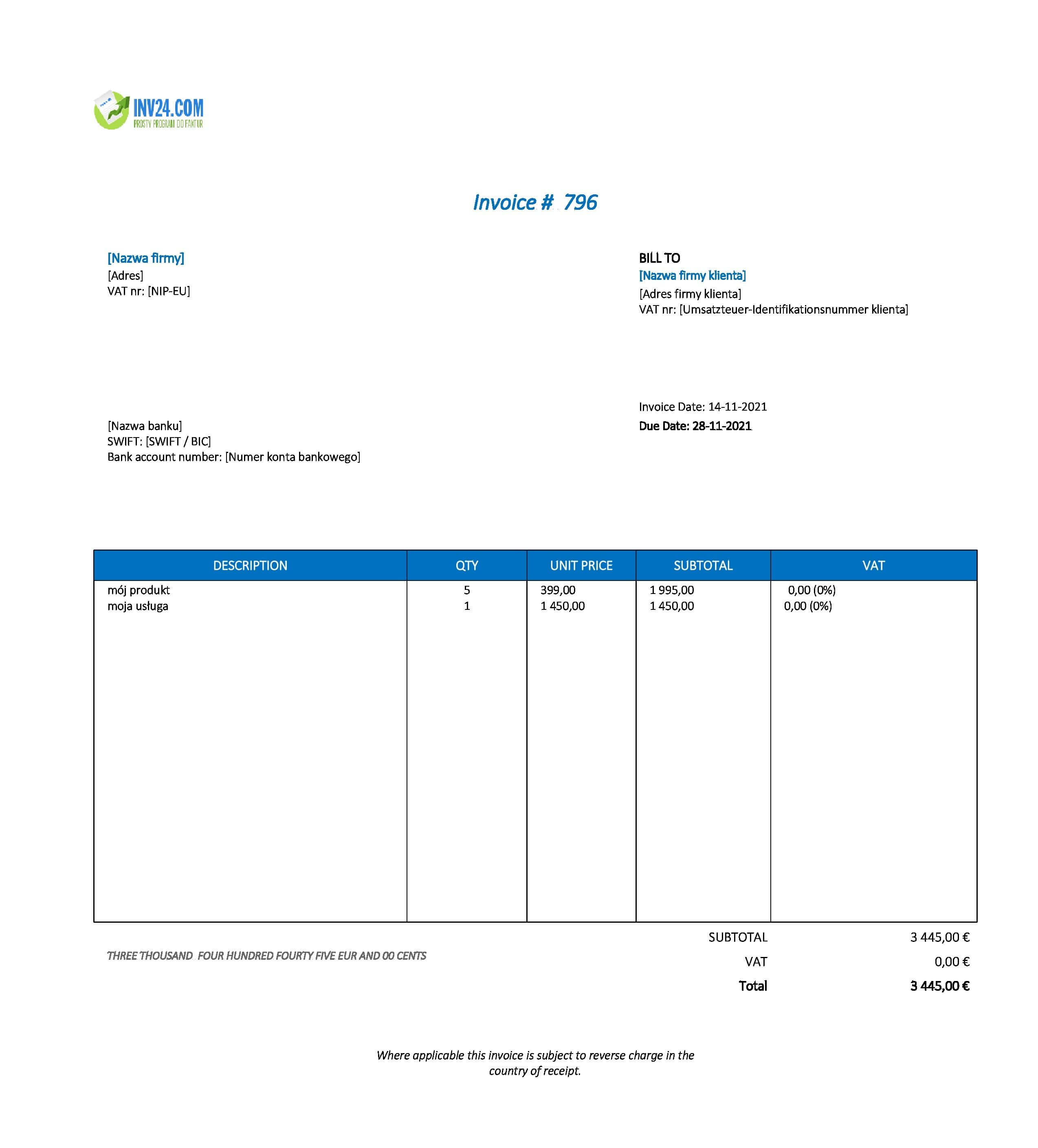 faktura do niemiec wzór (Excel / Google Sheets) faktura do niemiec wzór (Excel / Google Sheets)