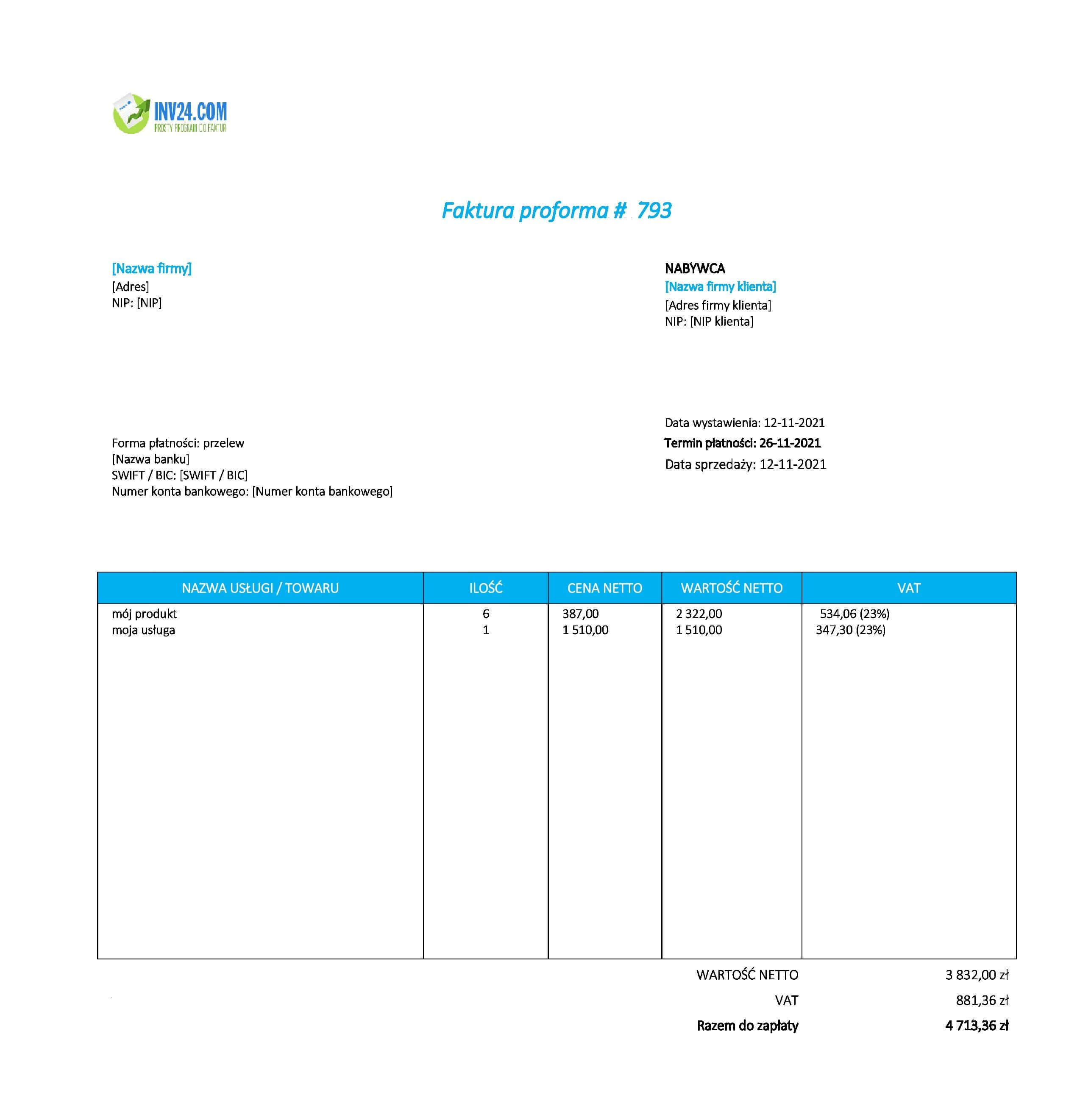 faktura pro forma wzór do druku