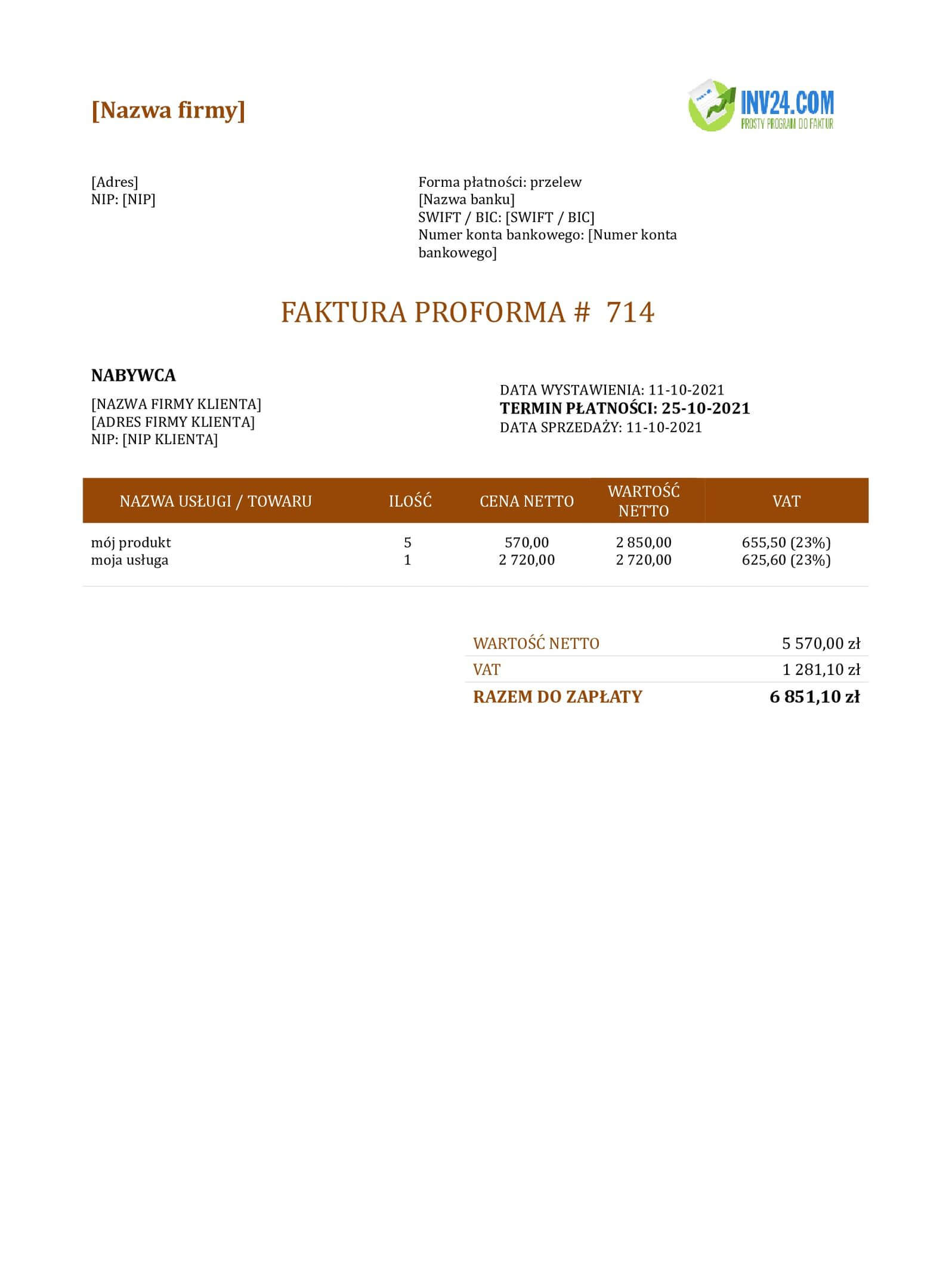 Darmowe wystawianie faktur proforma online (PDF)