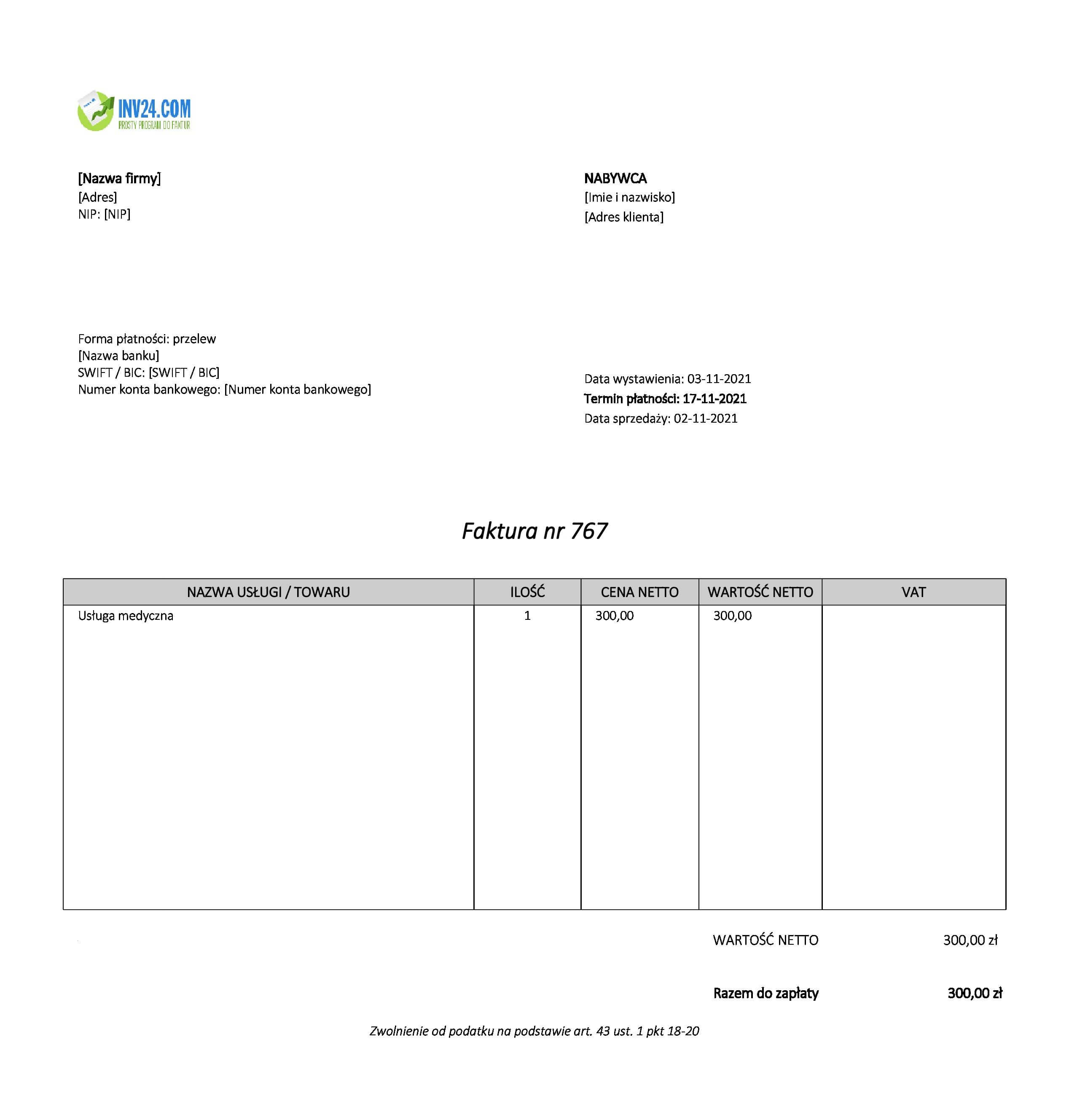 Przykładowa faktura (Excel / Google Sheets) Przykładowa faktura (Excel / Google Sheets)