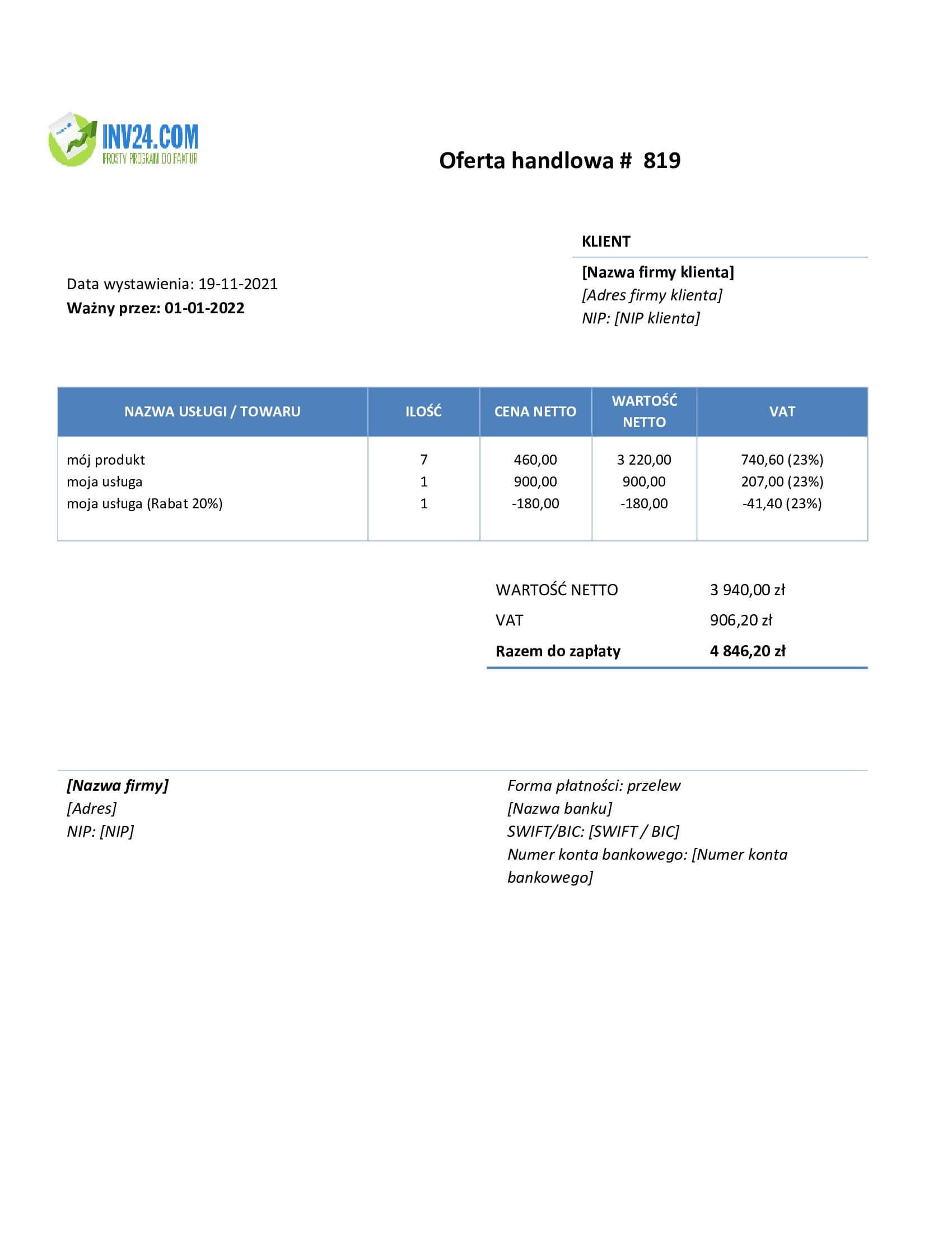 nowoczesna oferta handlowa wzór (Word / Google Docs)