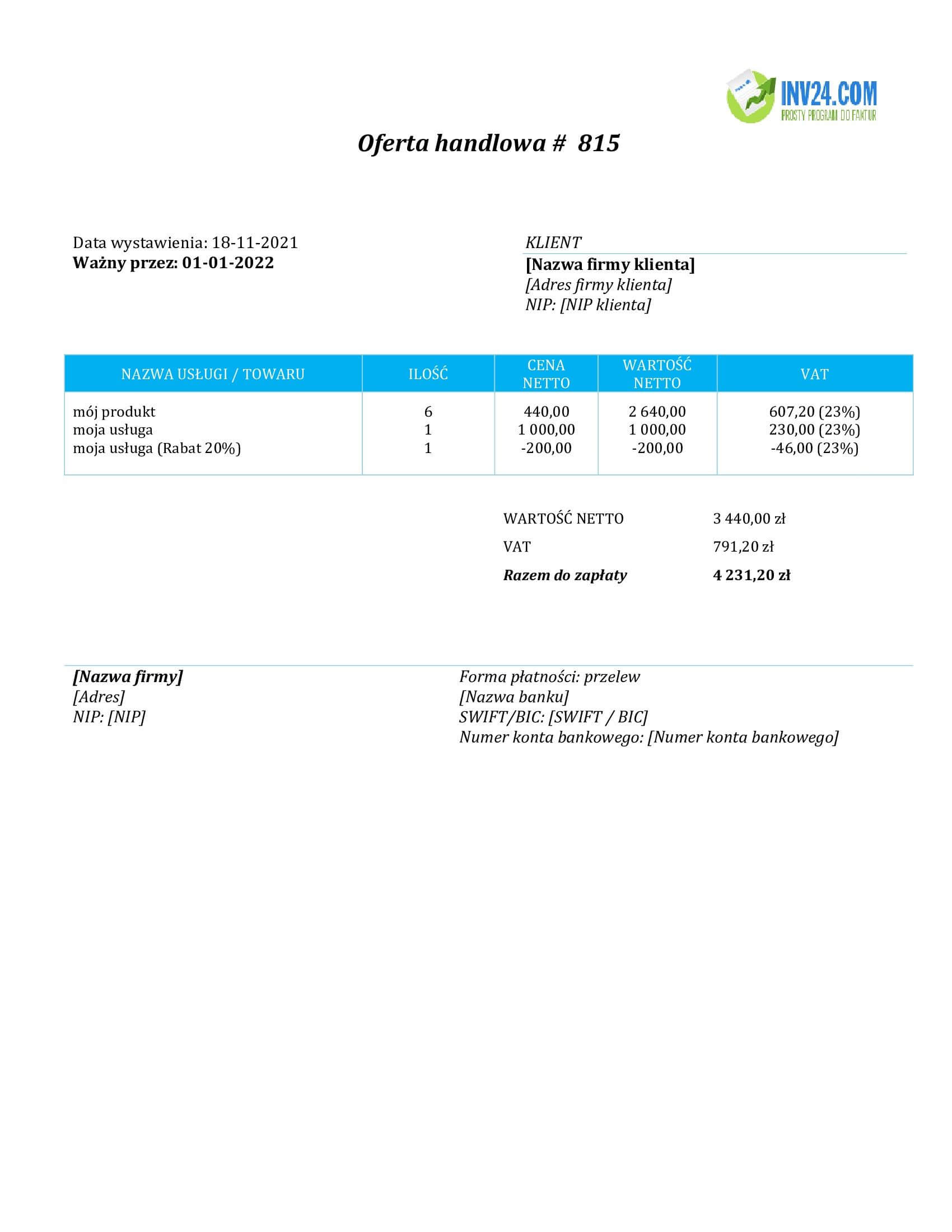 oferta współpraca handlowej wzór (Word / Google Docs)