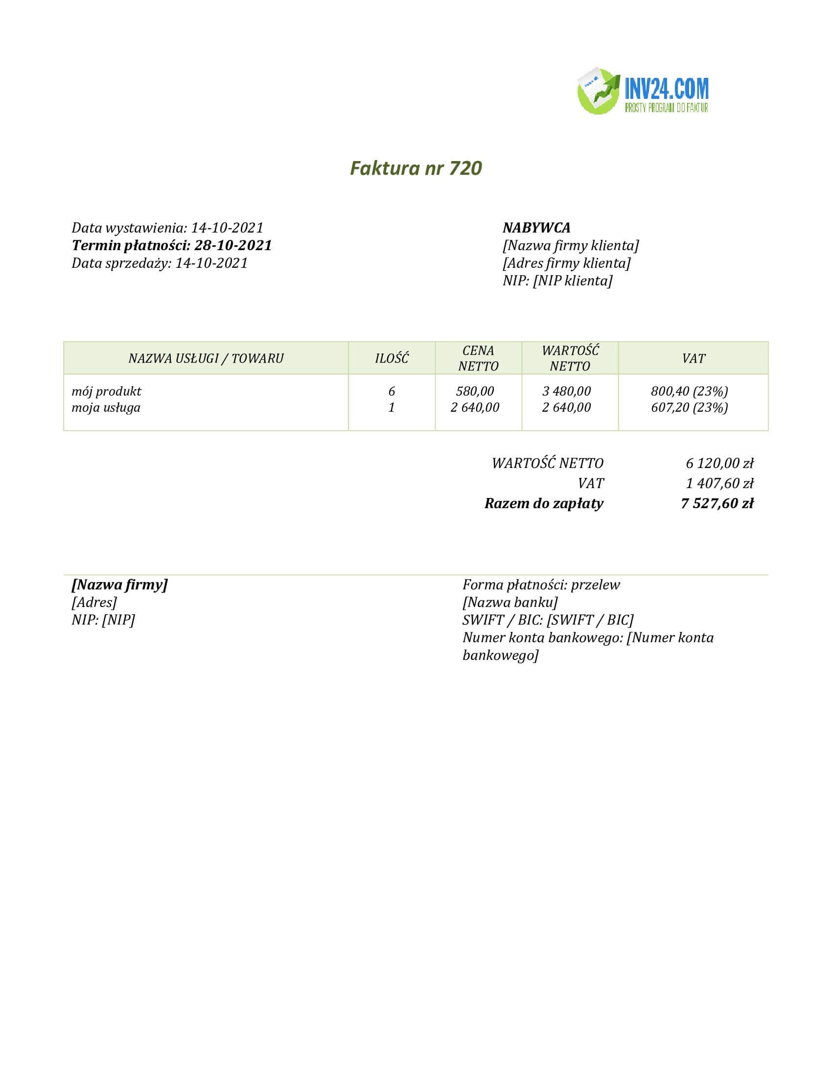 przykładowa faktura (Word / Google Docs) przykładowa faktura (Word / Google Docs)