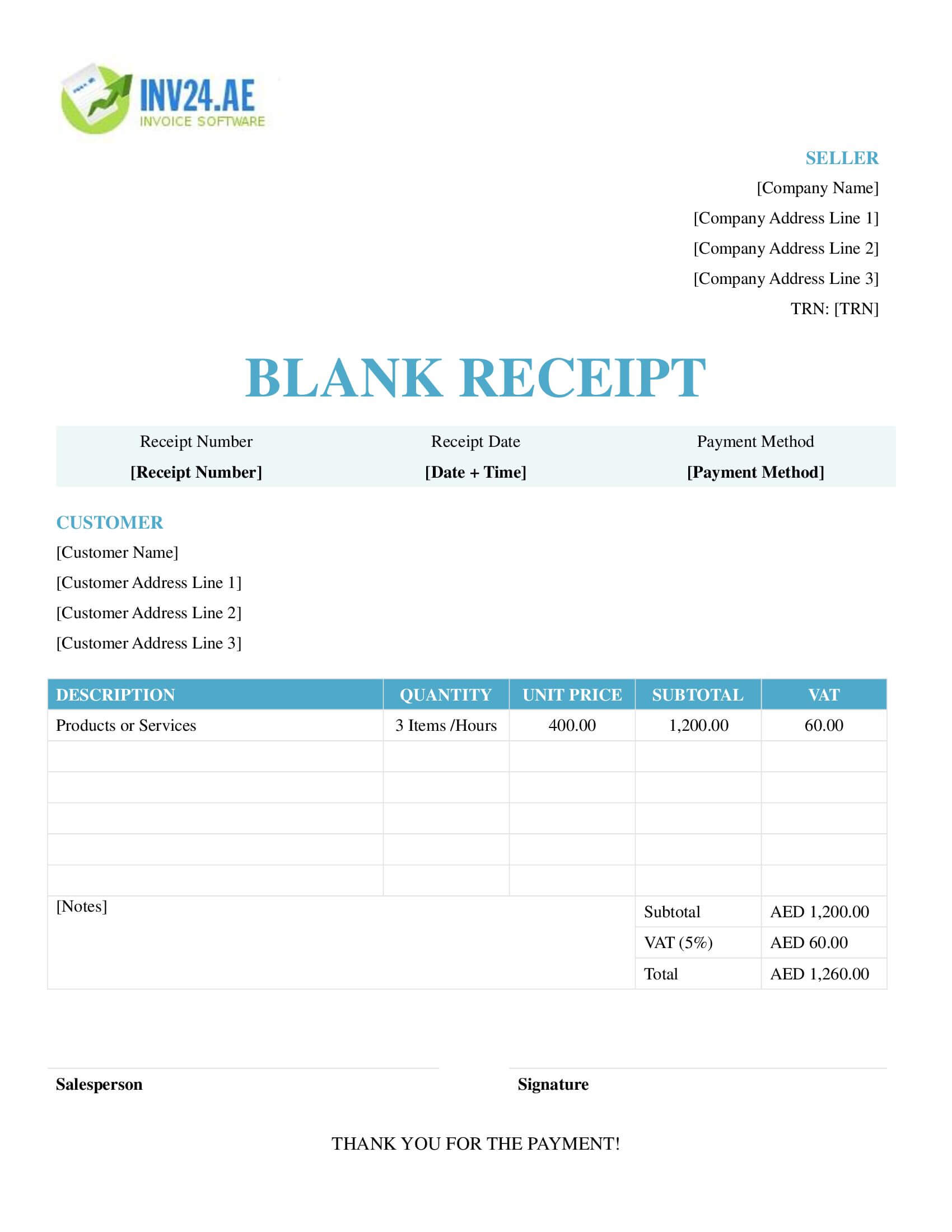 Blank Receipt Template for UAE (Word / Google Docs)