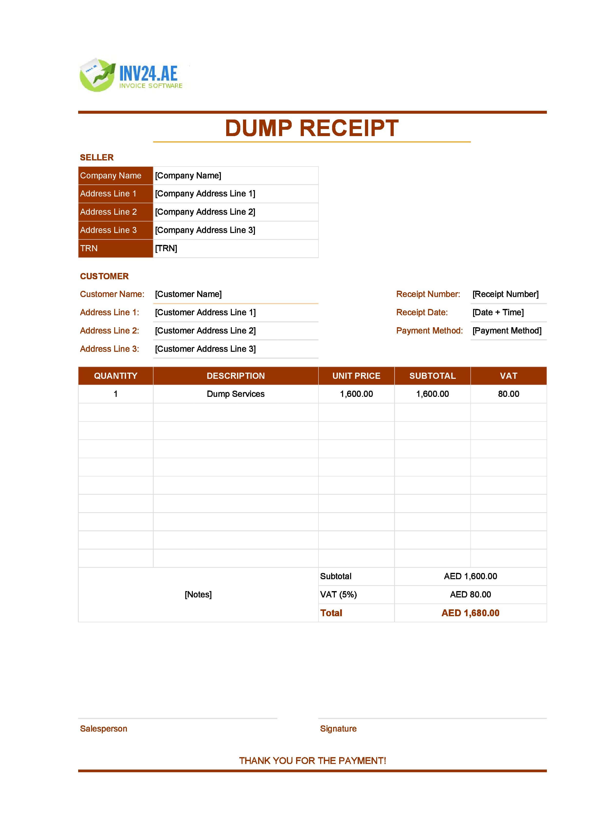Dump Receipt Template for UAE (Excel / Google Sheets)