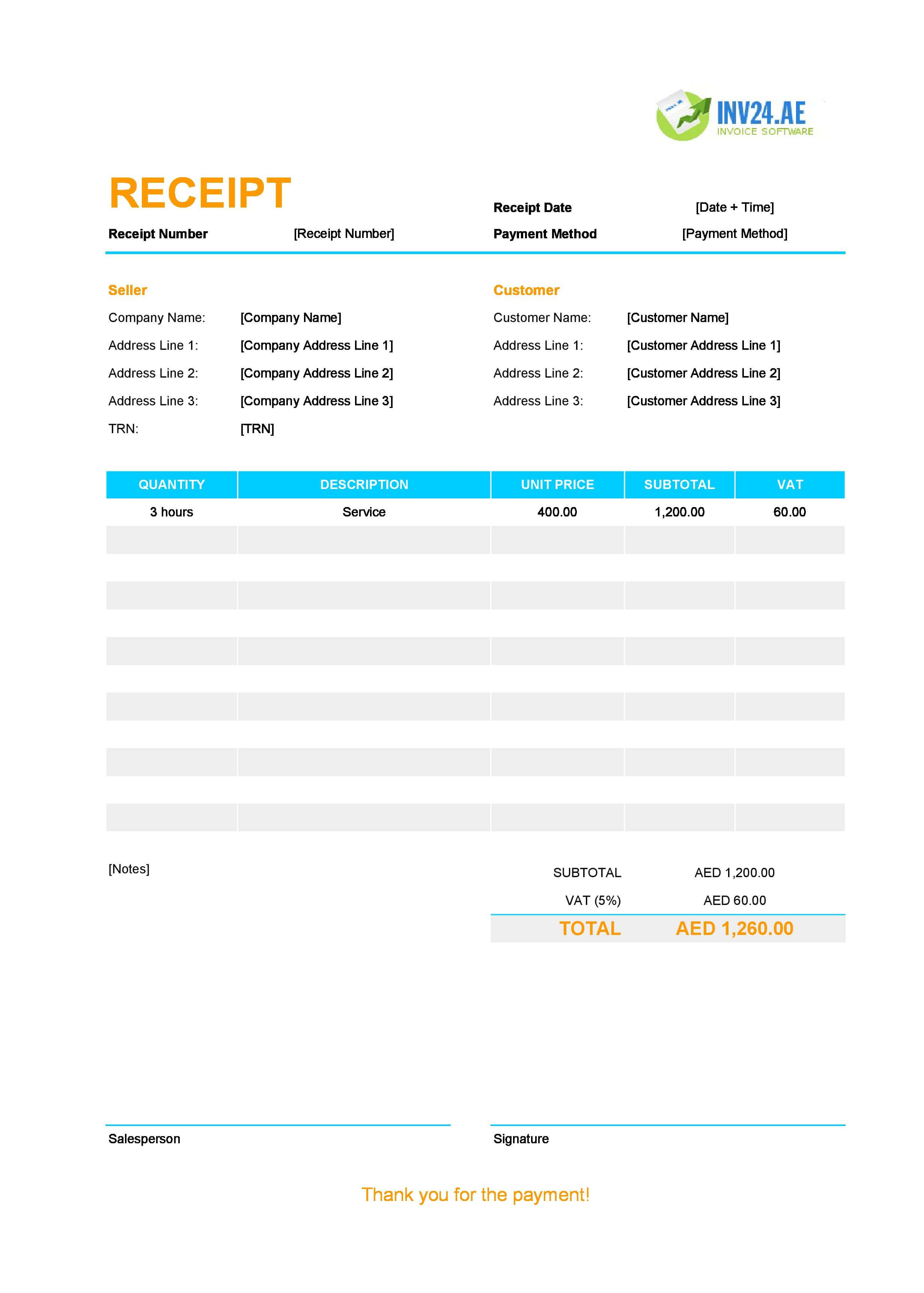 Editable Receipt Template for UAE (Excel / Google Sheets)