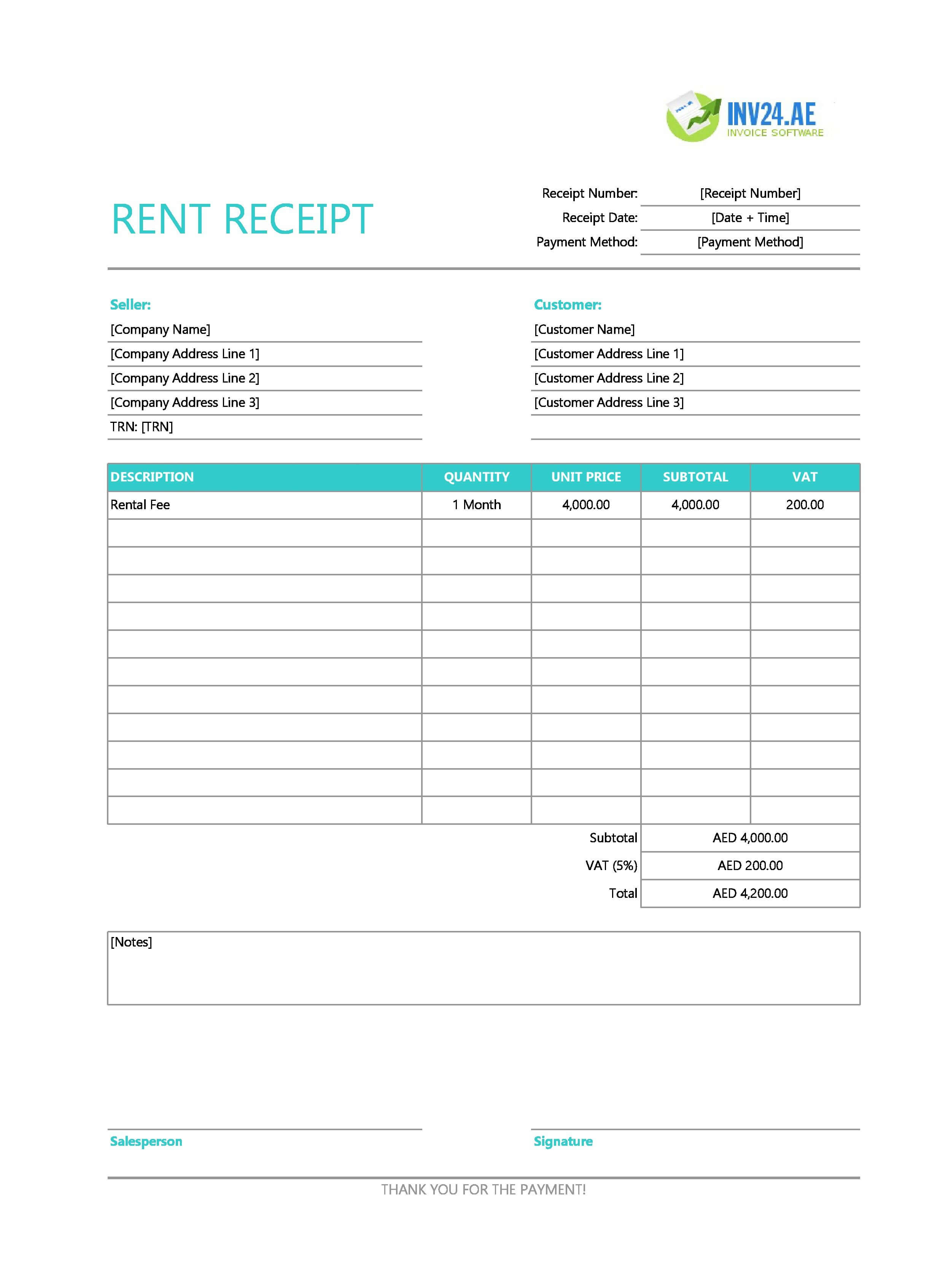 Editable Rent Receipt Template for UAE (Excel / Google Sheets)