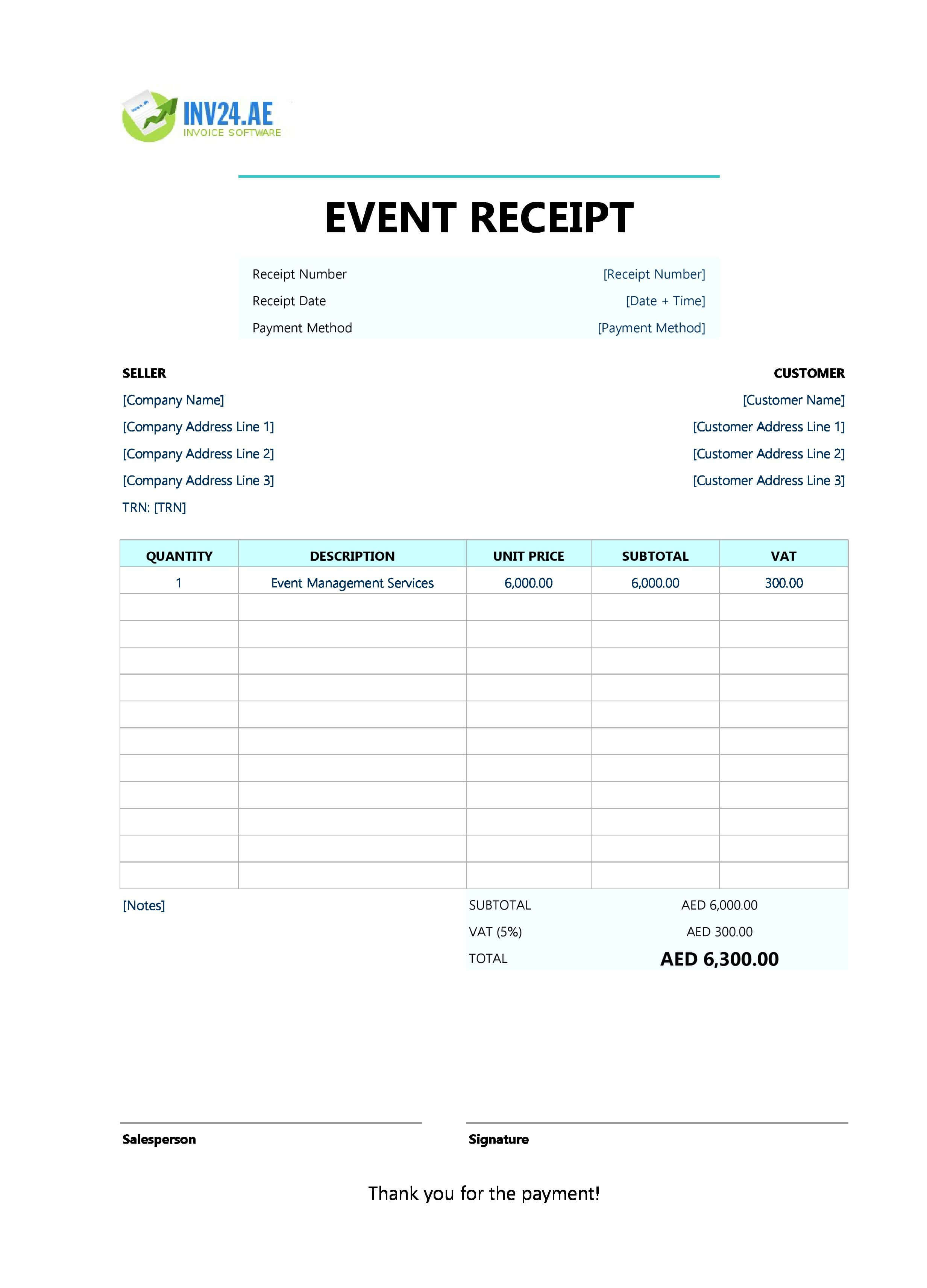 Event Receipt Template for UAE (Excel / Google Sheets)