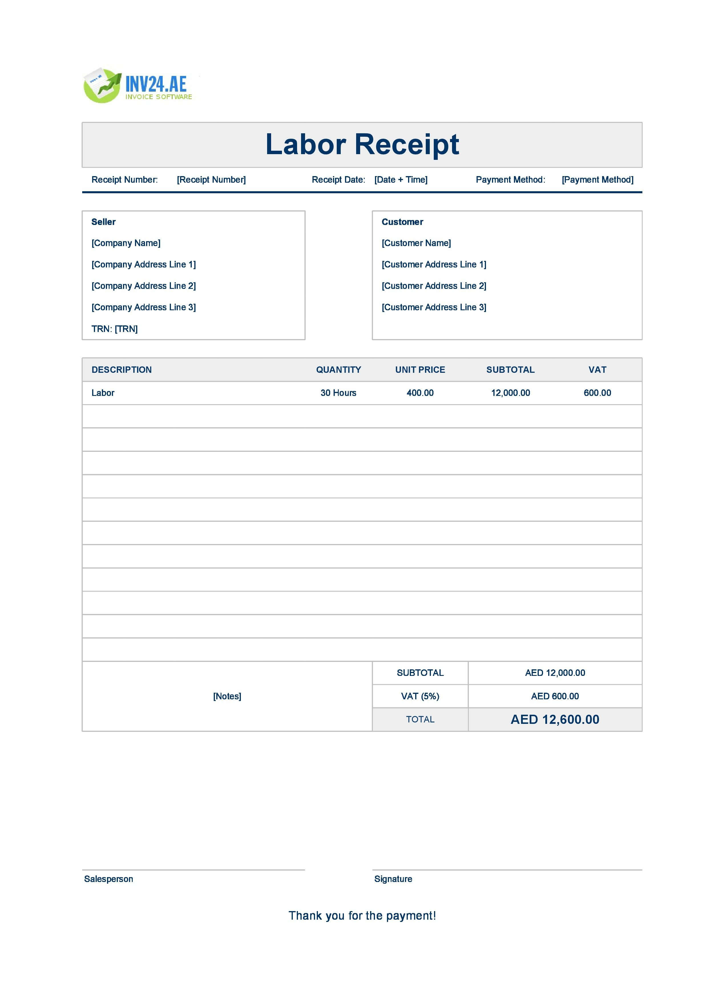 Labor Receipt Template for UAE (Excel / Google Sheets)