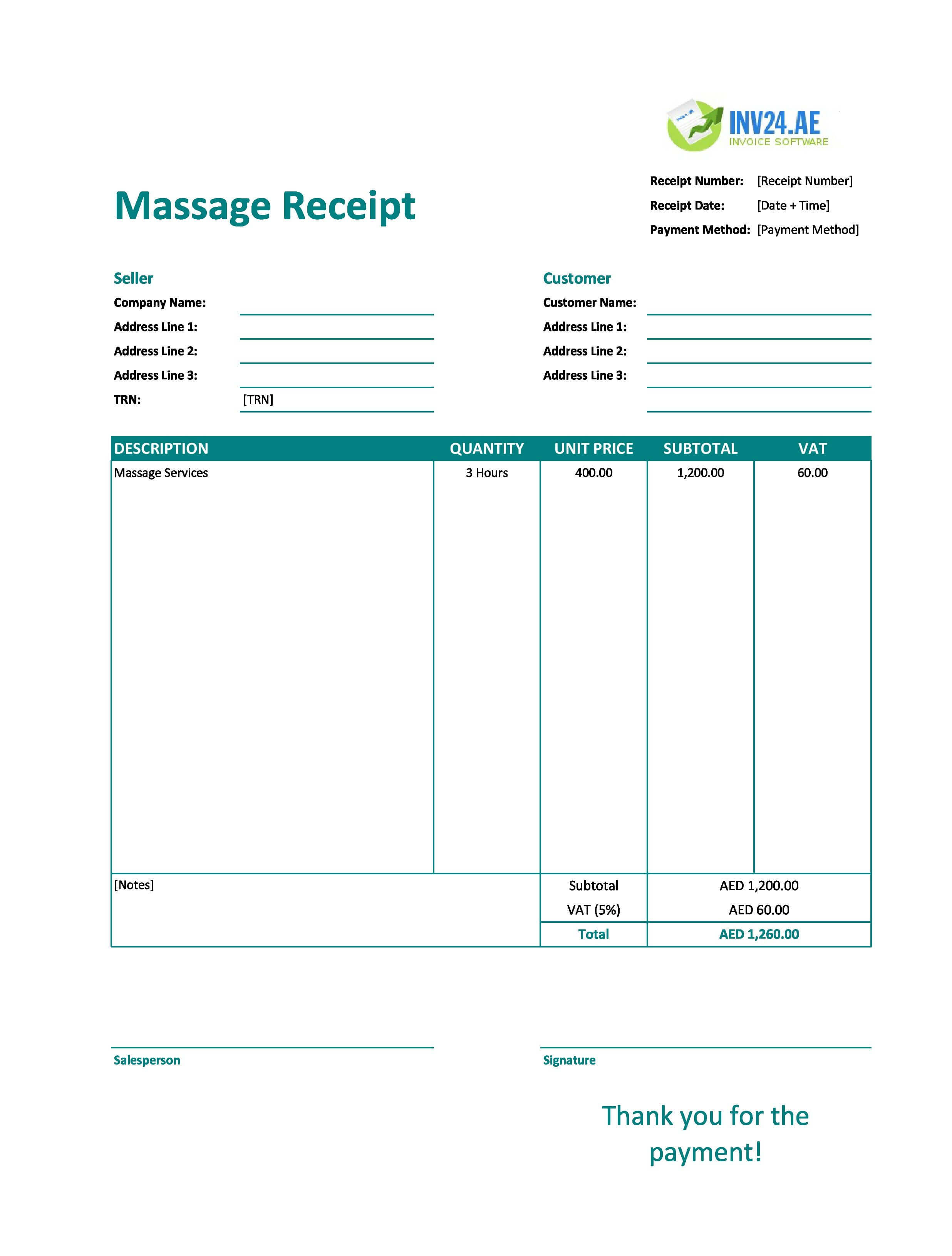 Massage Receipt Template for UAE (Excel / Google Sheets)