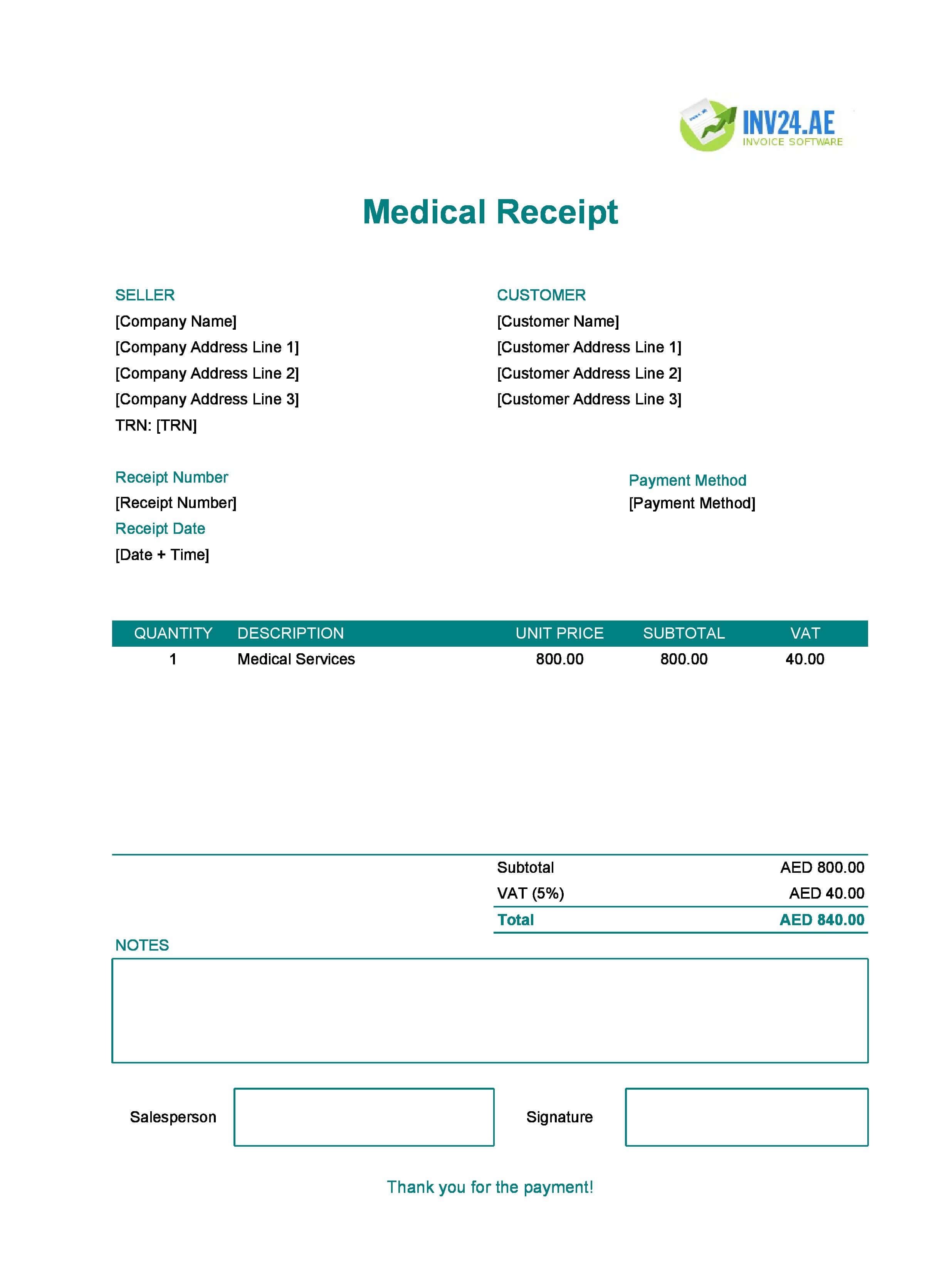Medical Receipt Template for UAE (Excel / Google Sheets)