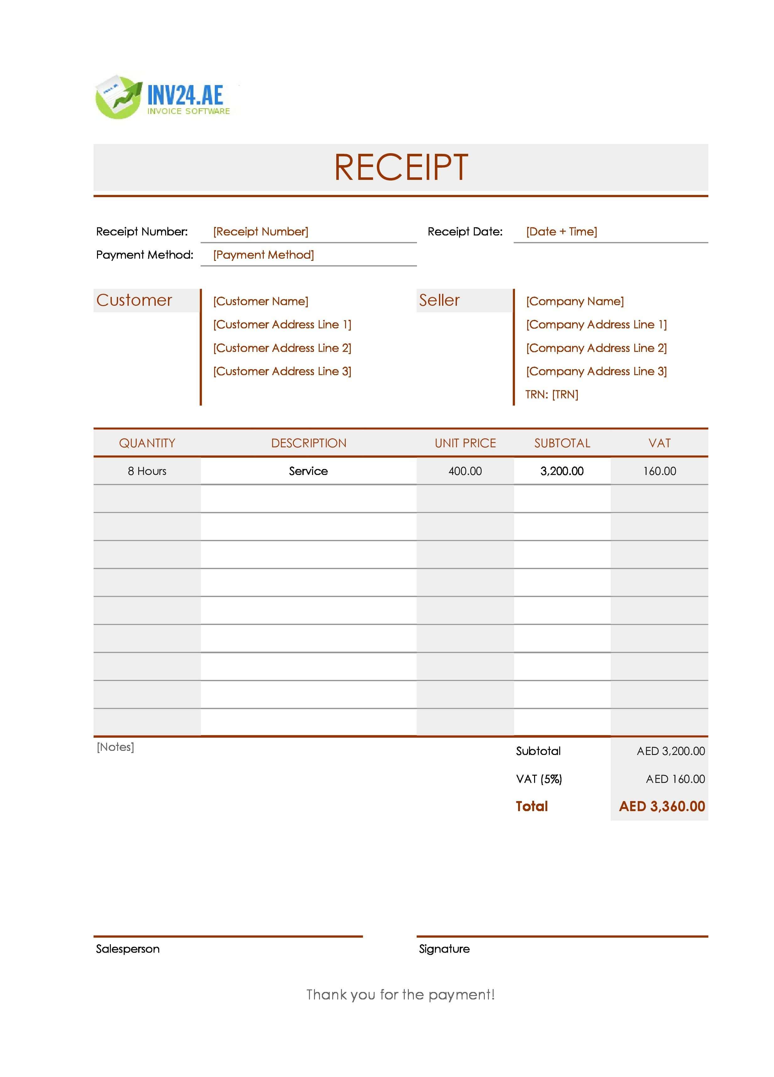 Simple Receipt Template for UAE (Excel / Google Sheets)
