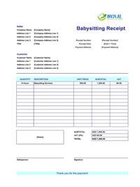 babysitting receipt template uae