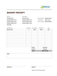 bakery receipt template uae