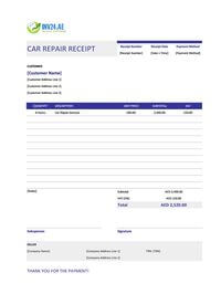 car repair receipt template uae