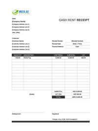 cash rent receipt template uae